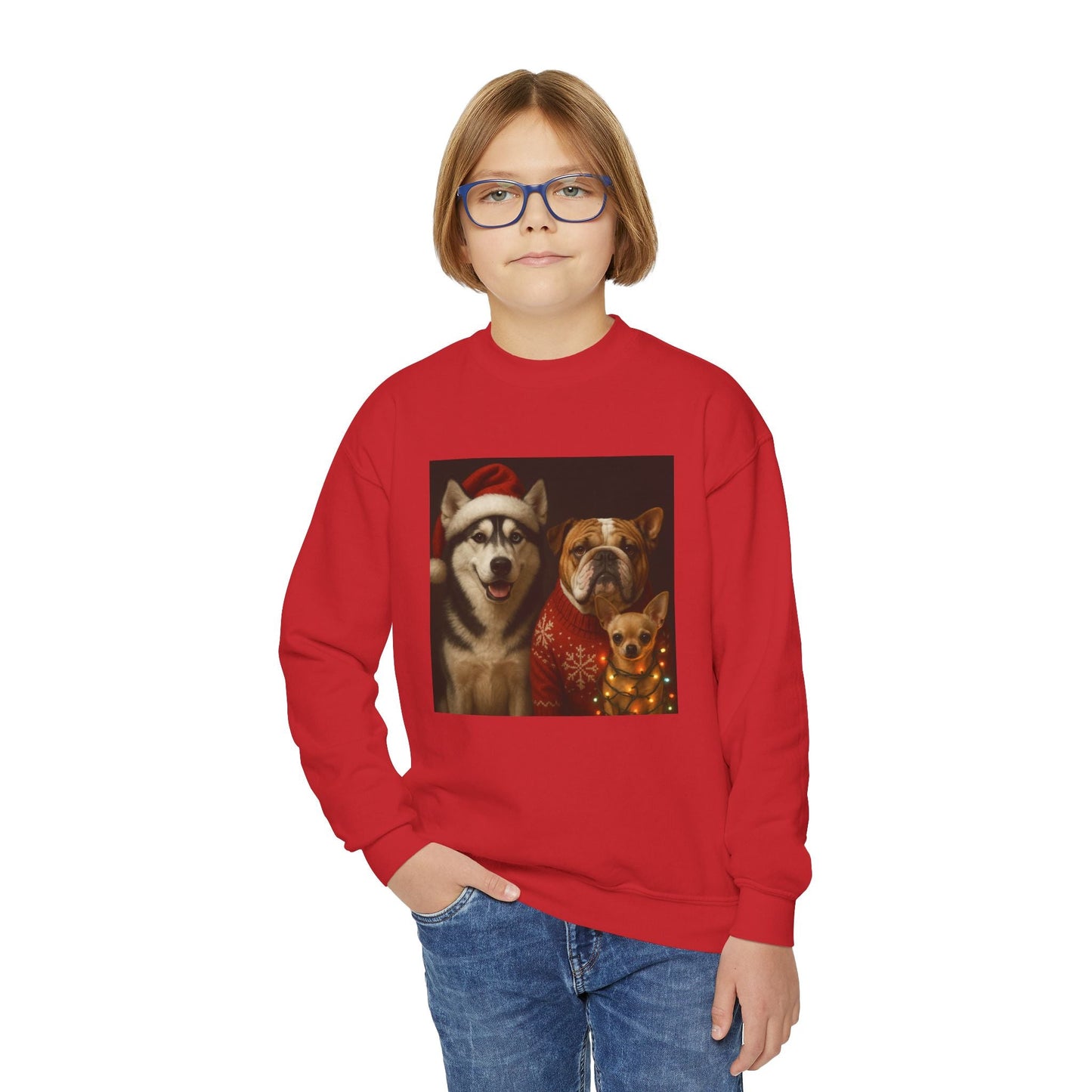 Youth Christmas Dog Sweatshirt Printify