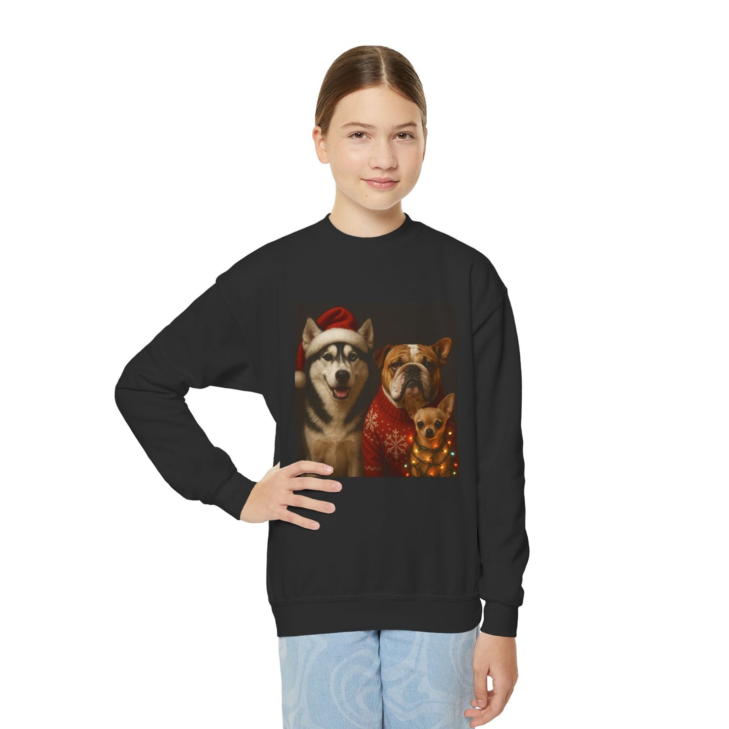 Youth Christmas Dog Sweatshirt Printify
