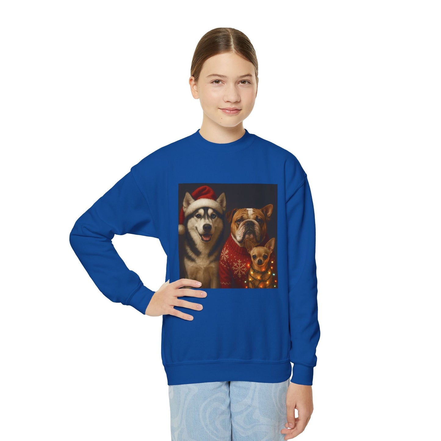 Youth Christmas Dog Sweatshirt Printify