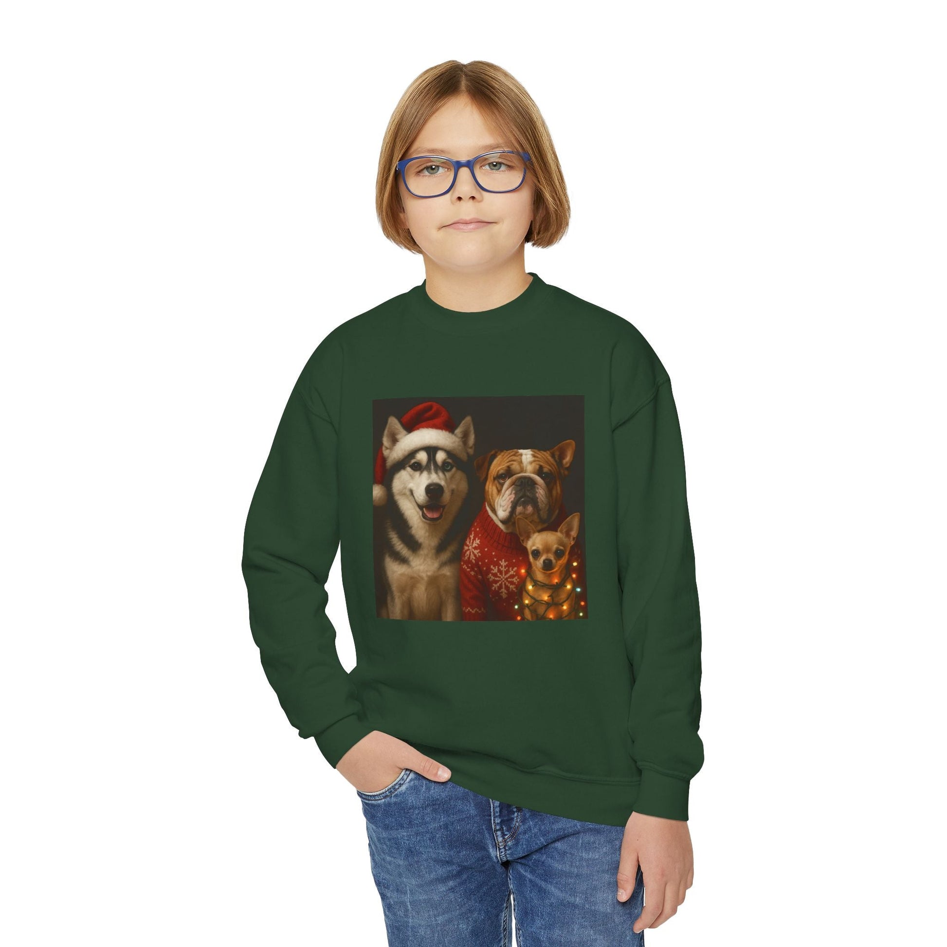 Youth Christmas Dog Sweatshirt Printify
