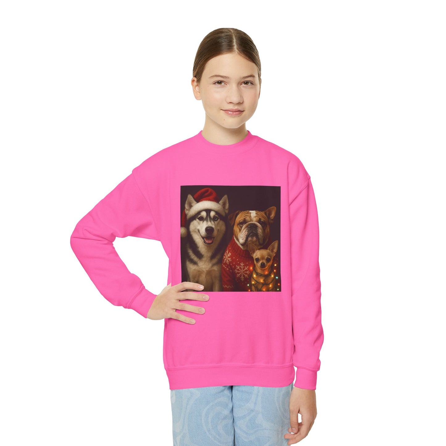 Youth Christmas Dog Sweatshirt Printify