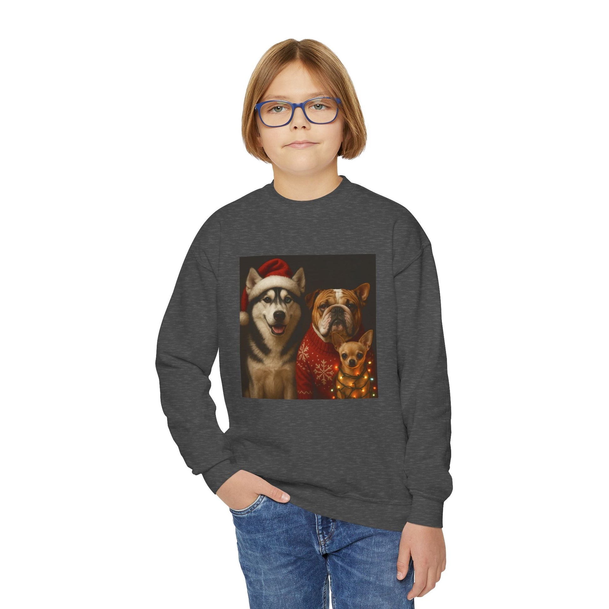 Youth Christmas Dog Sweatshirt Printify