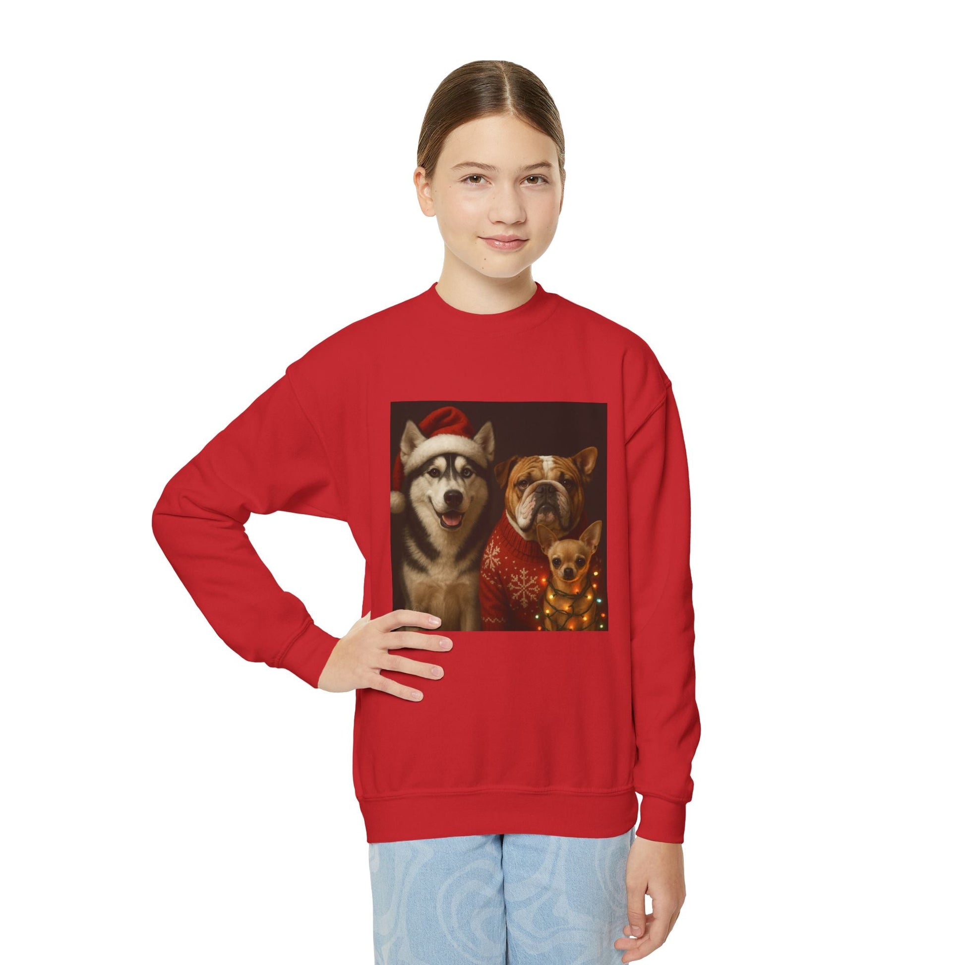 Youth Christmas Dog Sweatshirt Printify