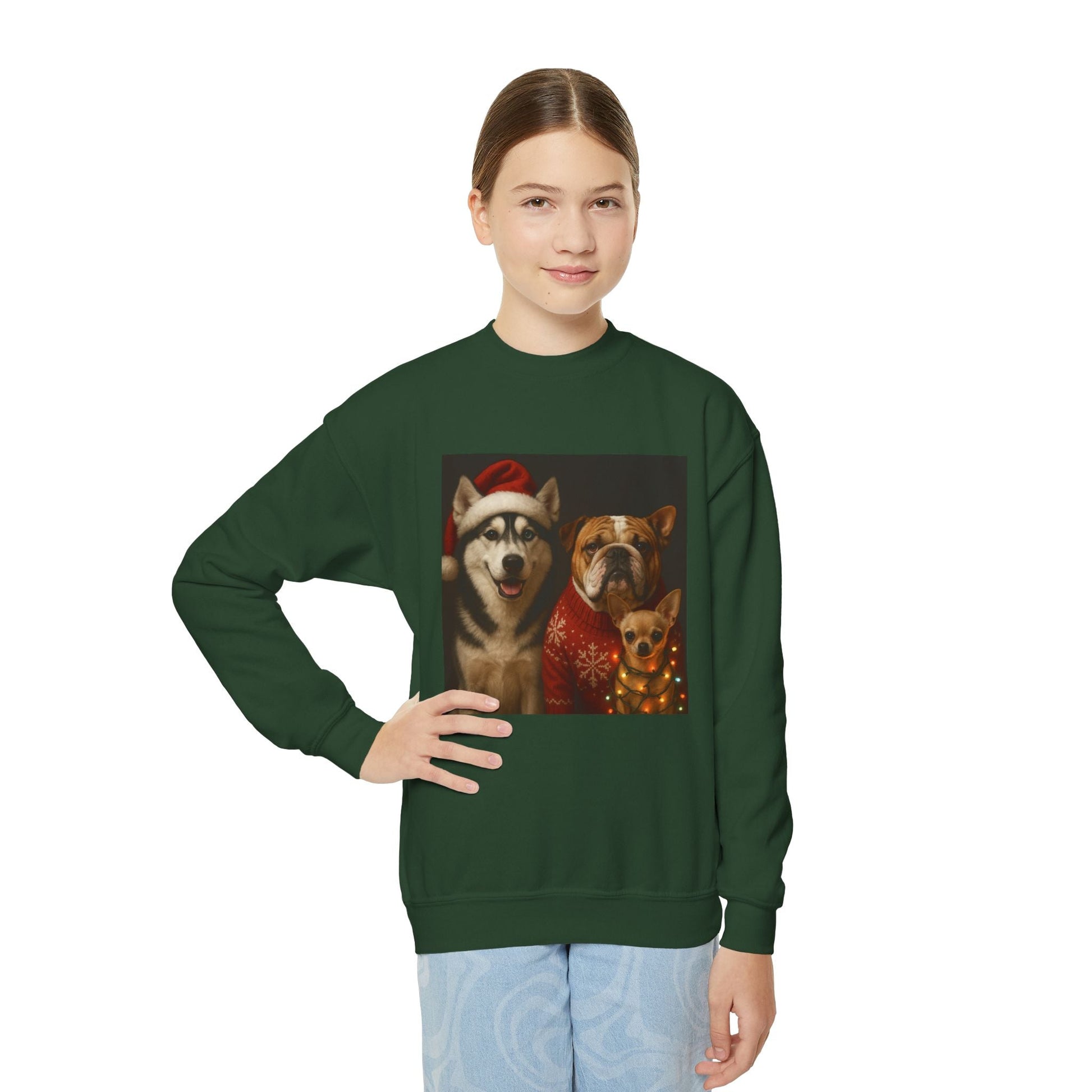 Youth Christmas Dog Sweatshirt Printify