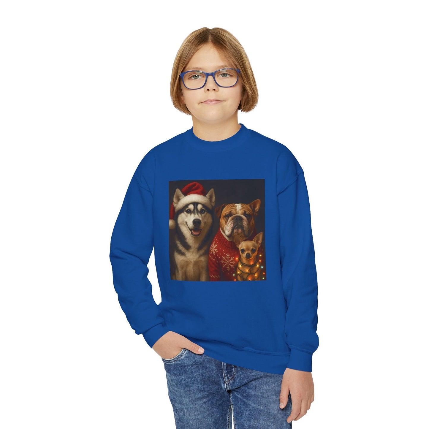 Youth Christmas Dog Sweatshirt Printify