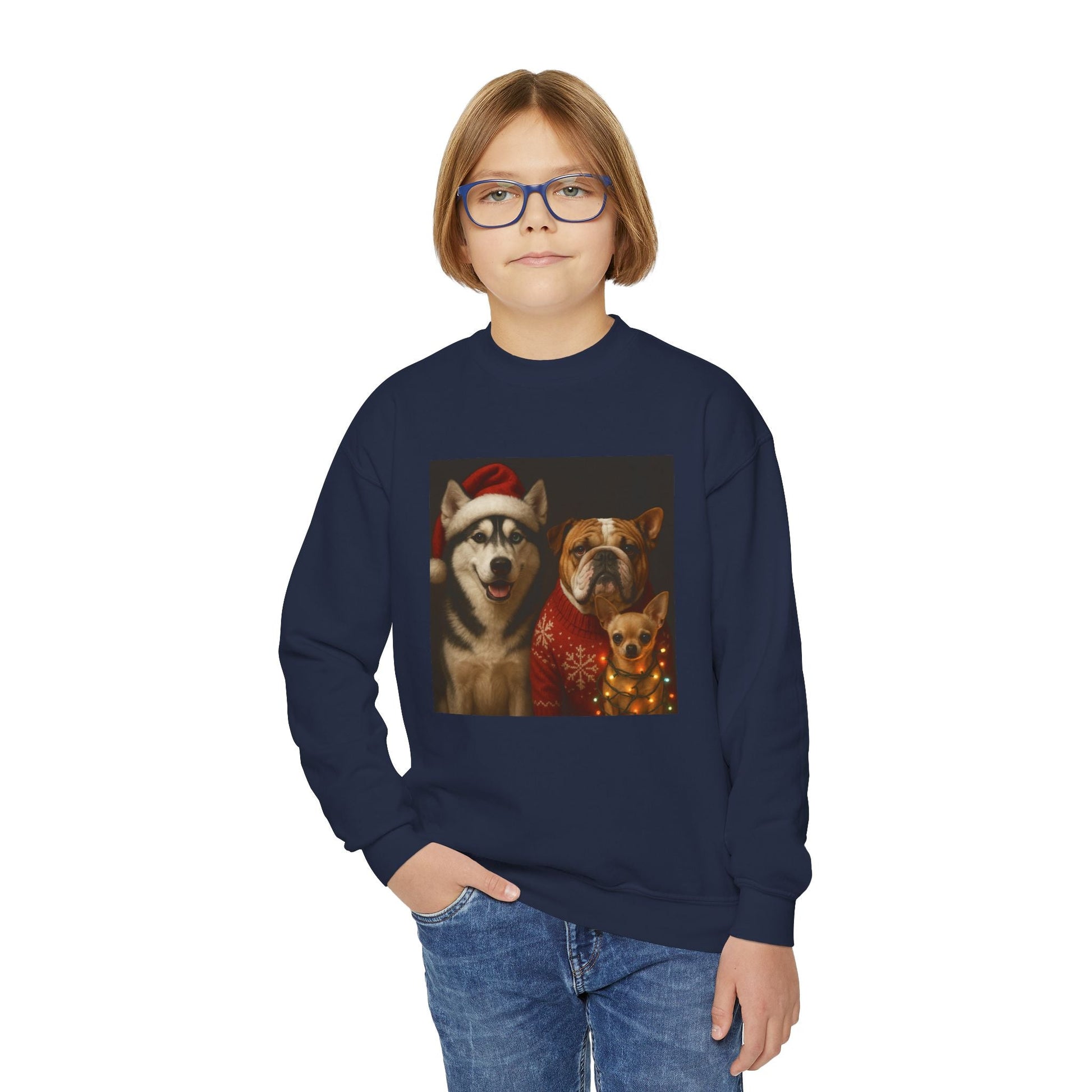 Youth Christmas Dog Sweatshirt Printify