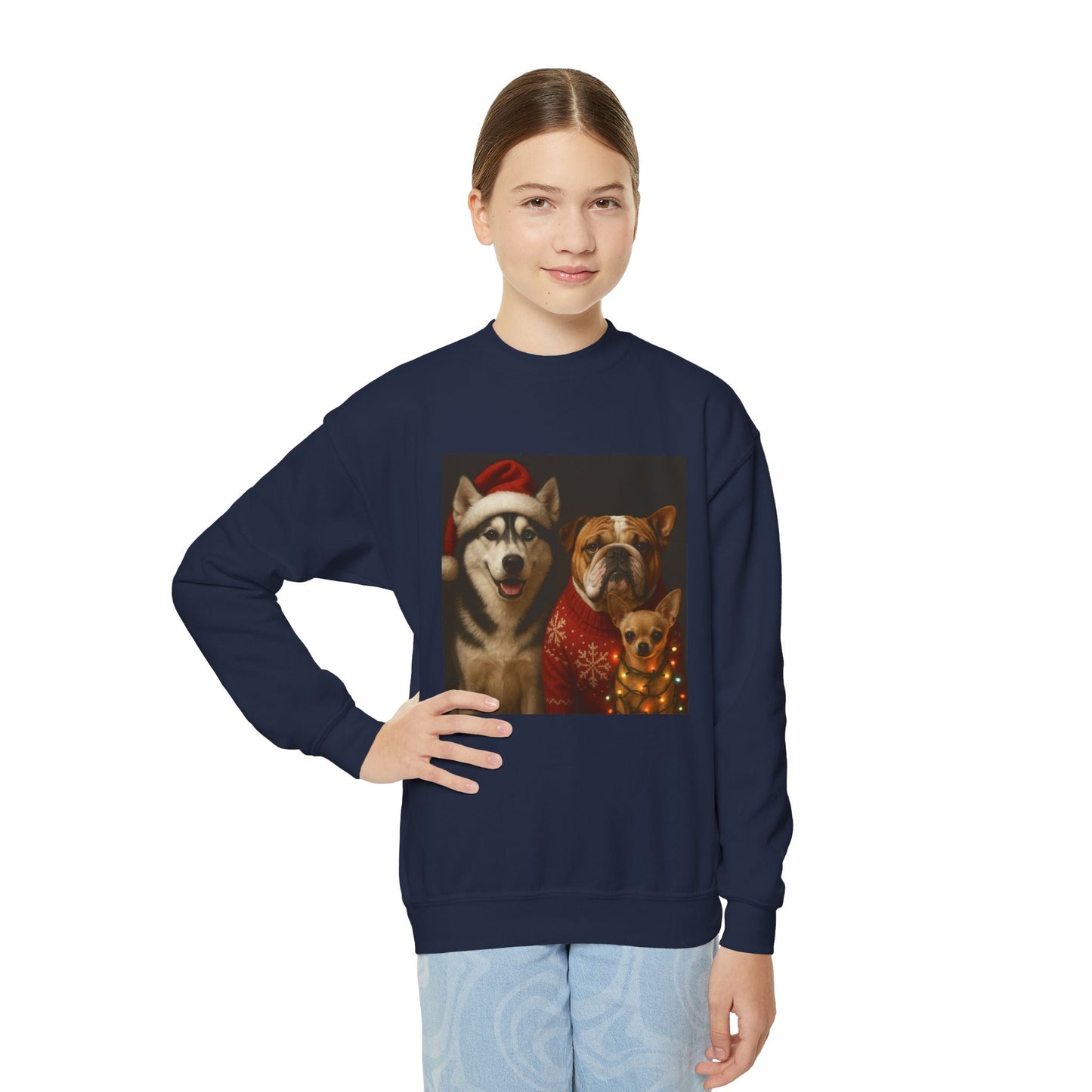 Youth Christmas Dog Sweatshirt Printify