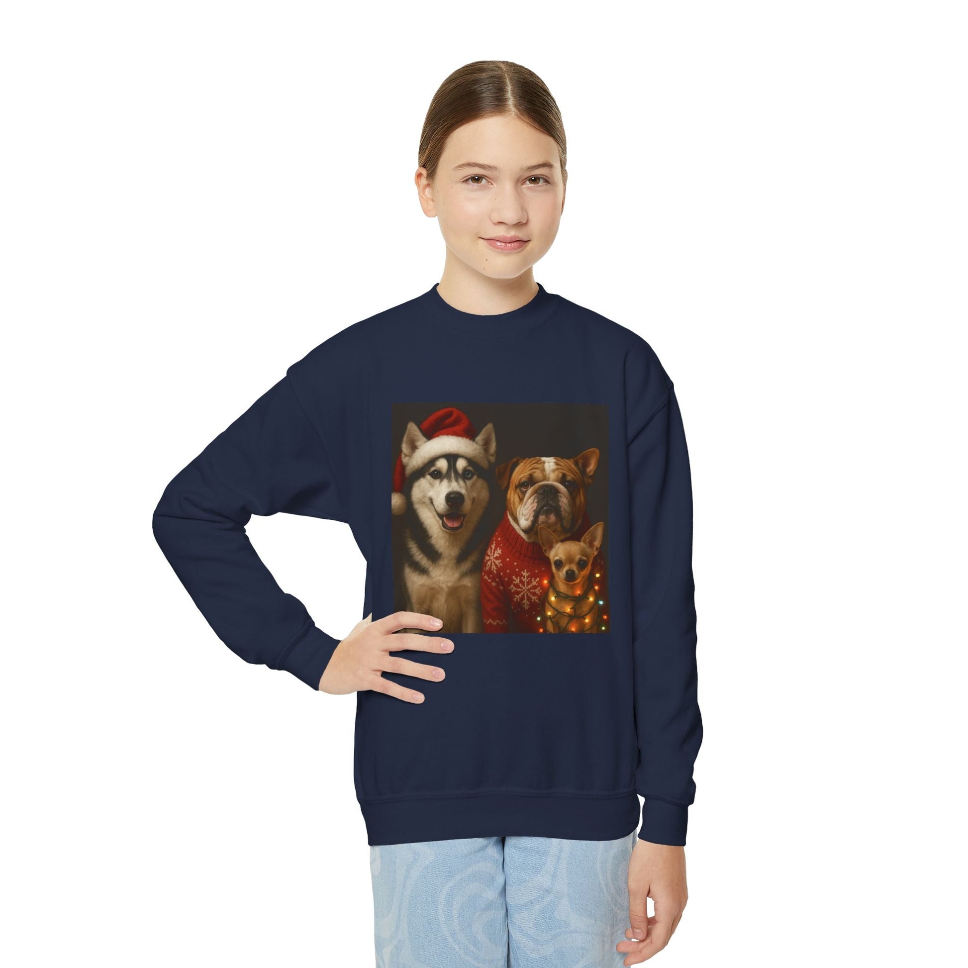 Youth Christmas Dog Sweatshirt Printify