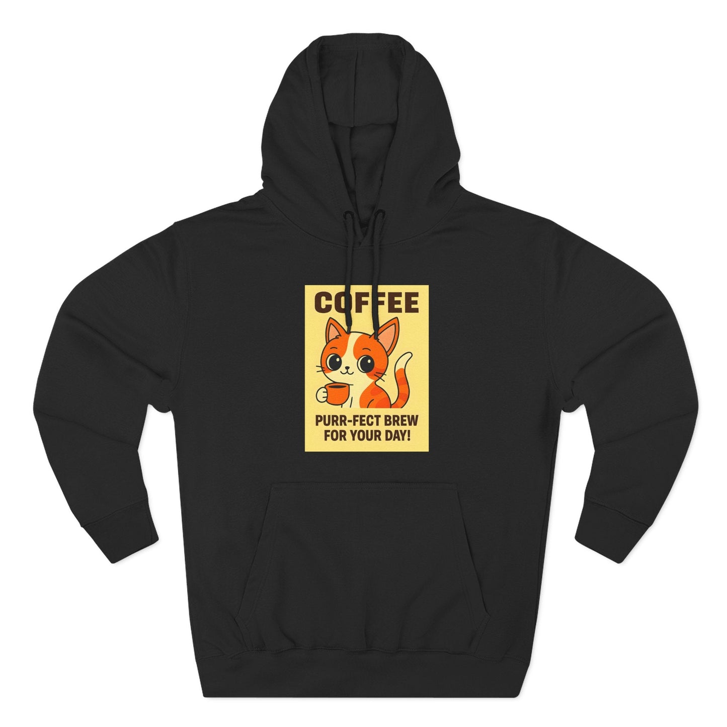 Coffee Cat Fleece Hoodie Printify
