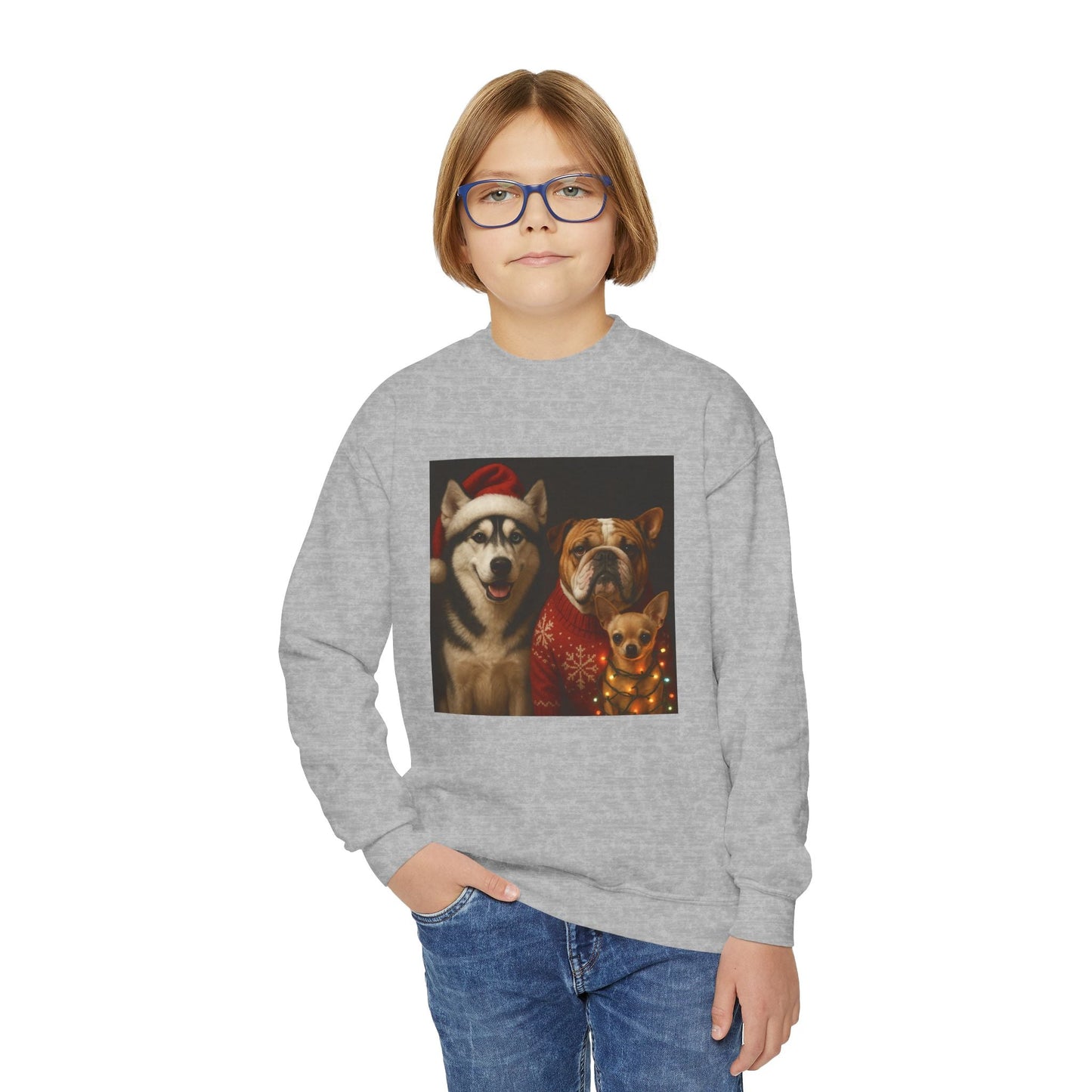 Youth Christmas Dog Sweatshirt Printify