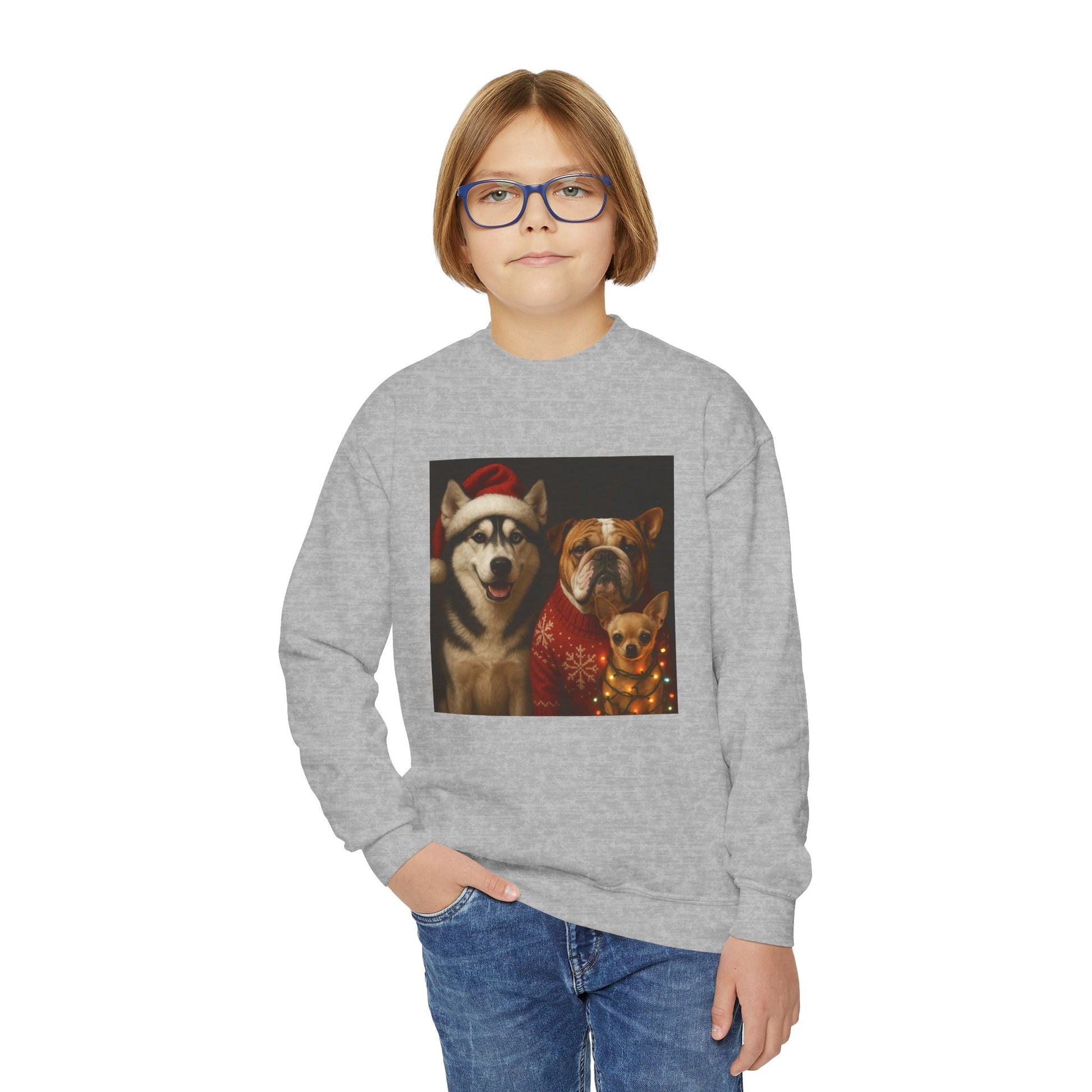 Youth Christmas Dog Sweatshirt Printify