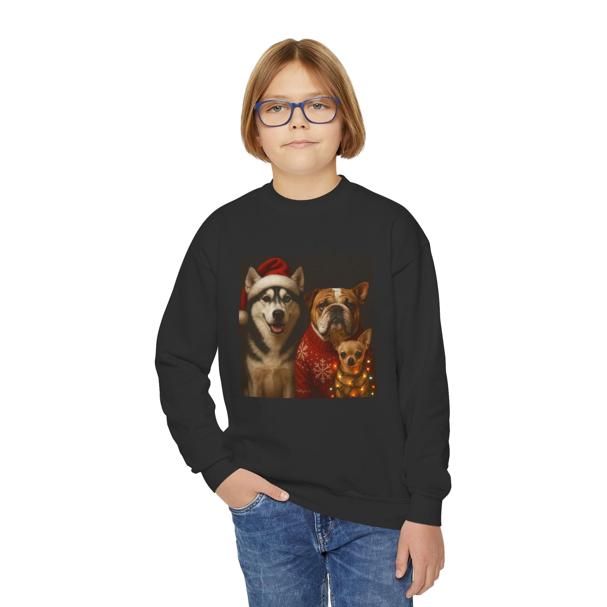 Youth Christmas Dog Sweatshirt Printify
