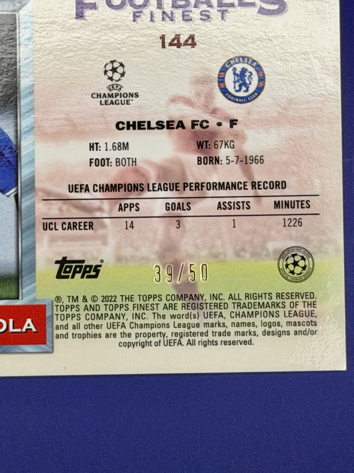 2021-22 Topps Finest Flashbacks Uefa Champions League - Gianfranco Zola /50