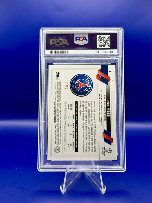 2022-23 Topps Carnival UCC PSG Lionel Messi Purple 11/15 PSA 9