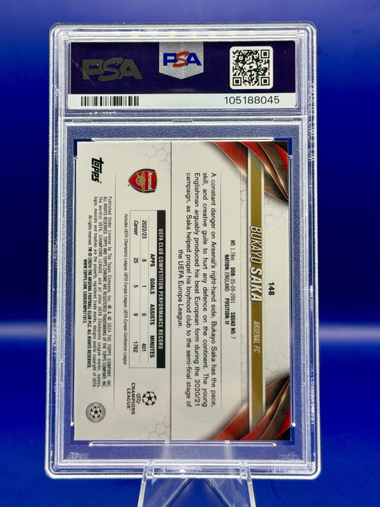 2023-24 Topps Chrome UCC Bukayo Saka Arsenal Yellow Sapphire /75 PSA 9