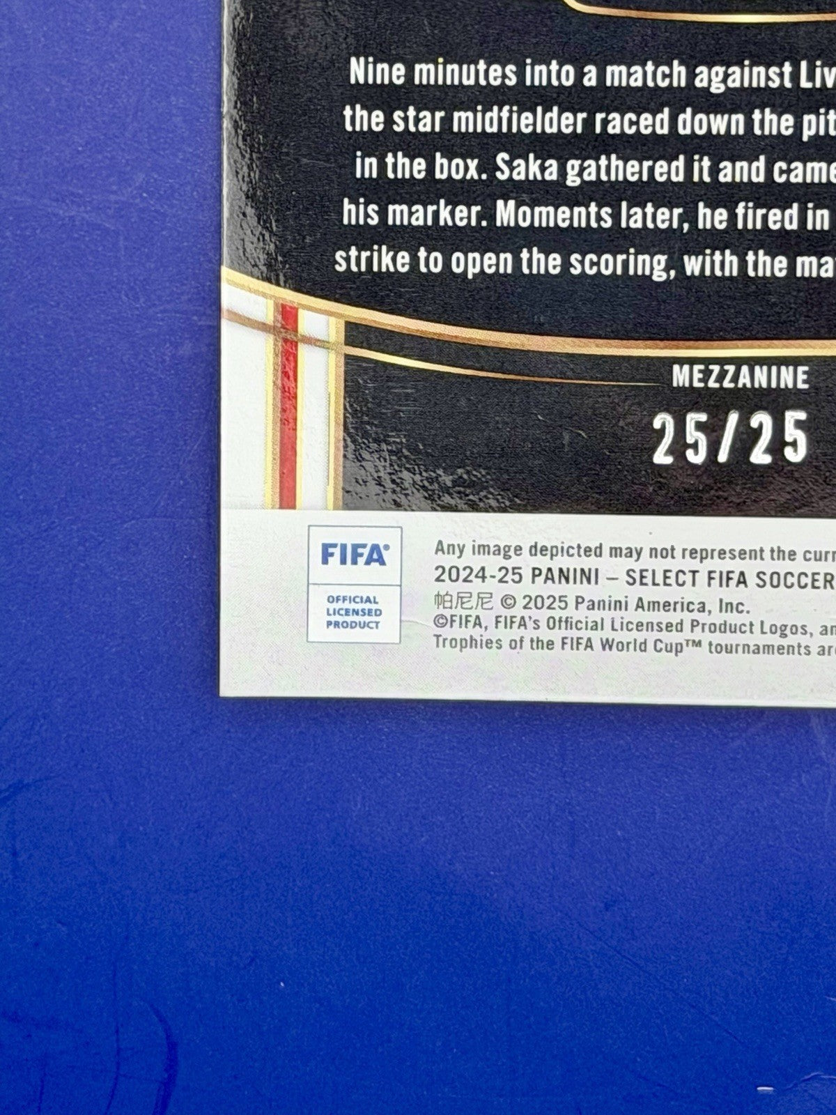 2024-25 Panini Select Mezzanine Bukayo Saka Arsenal Rainbow Book End 25/25