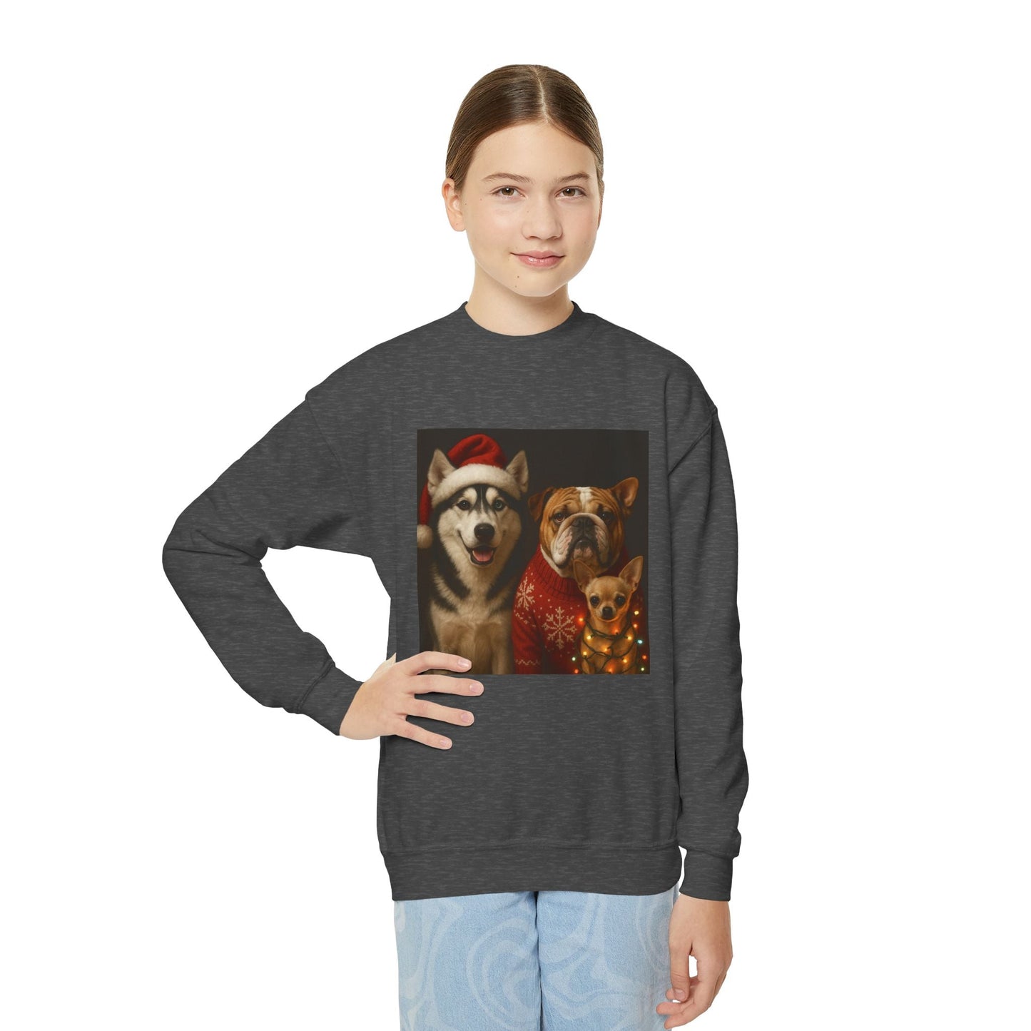 Youth Christmas Dog Sweatshirt Printify