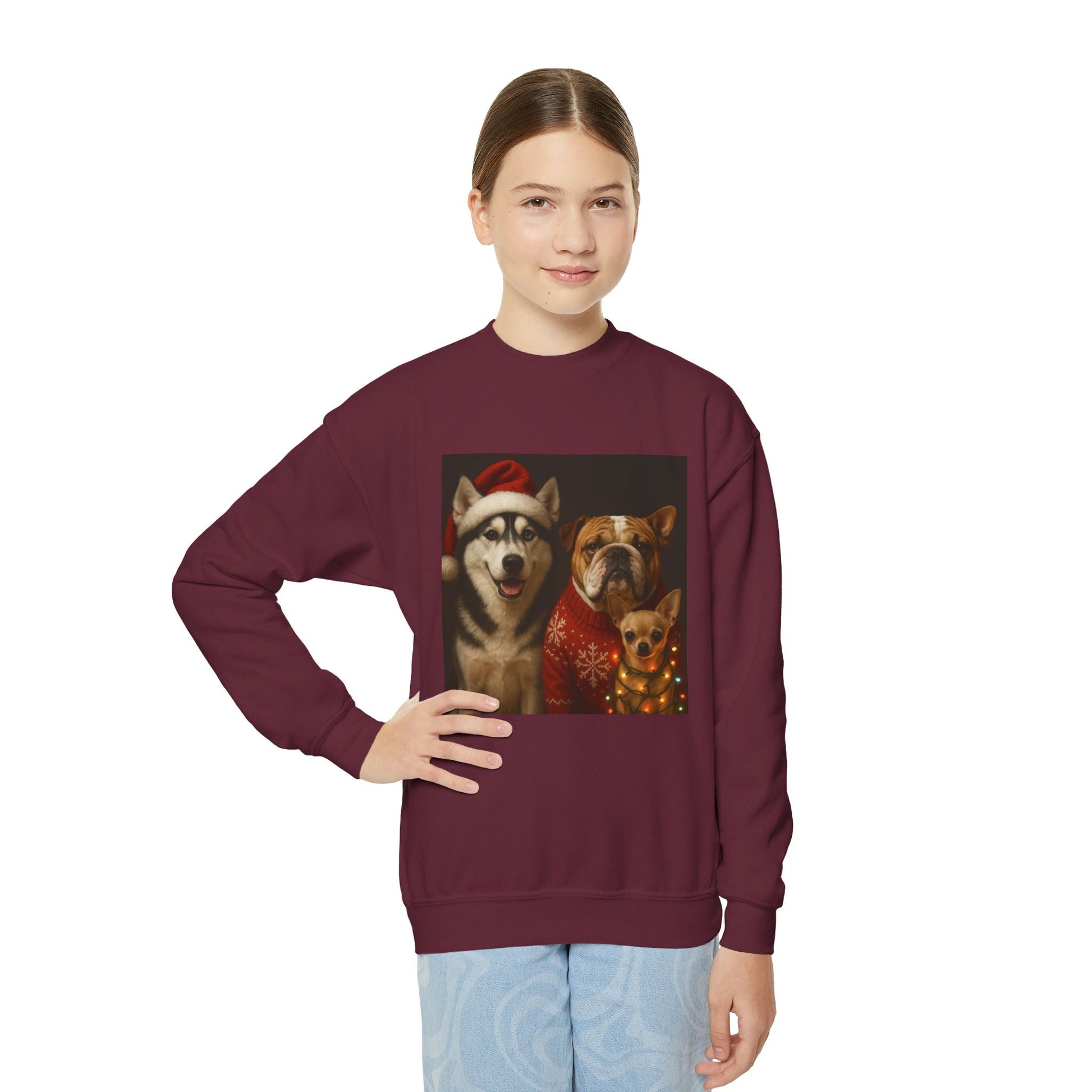 Youth Christmas Dog Sweatshirt Printify