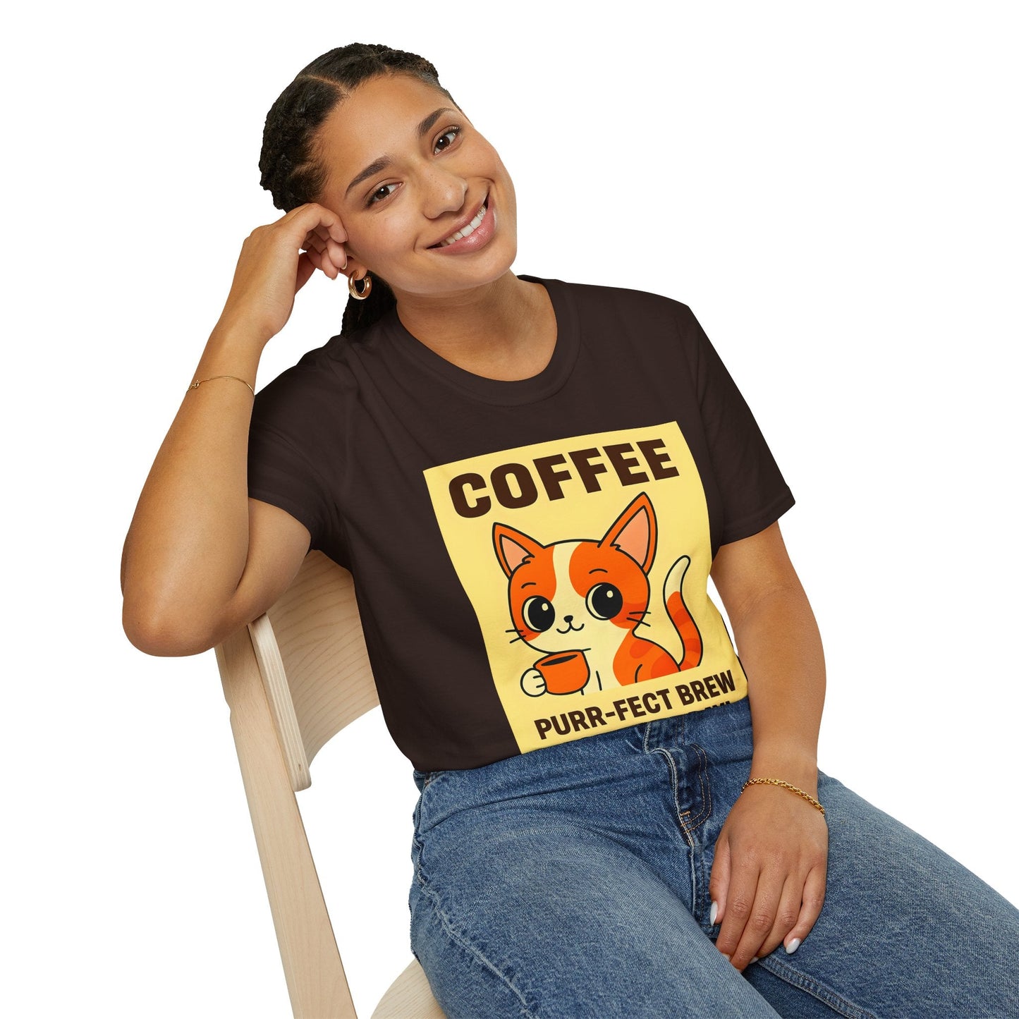 Purr-fect Brew Cat T-Shirt Printify