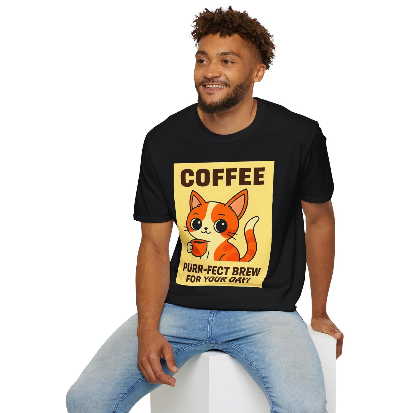 Purr-fect Brew Cat T-Shirt Printify