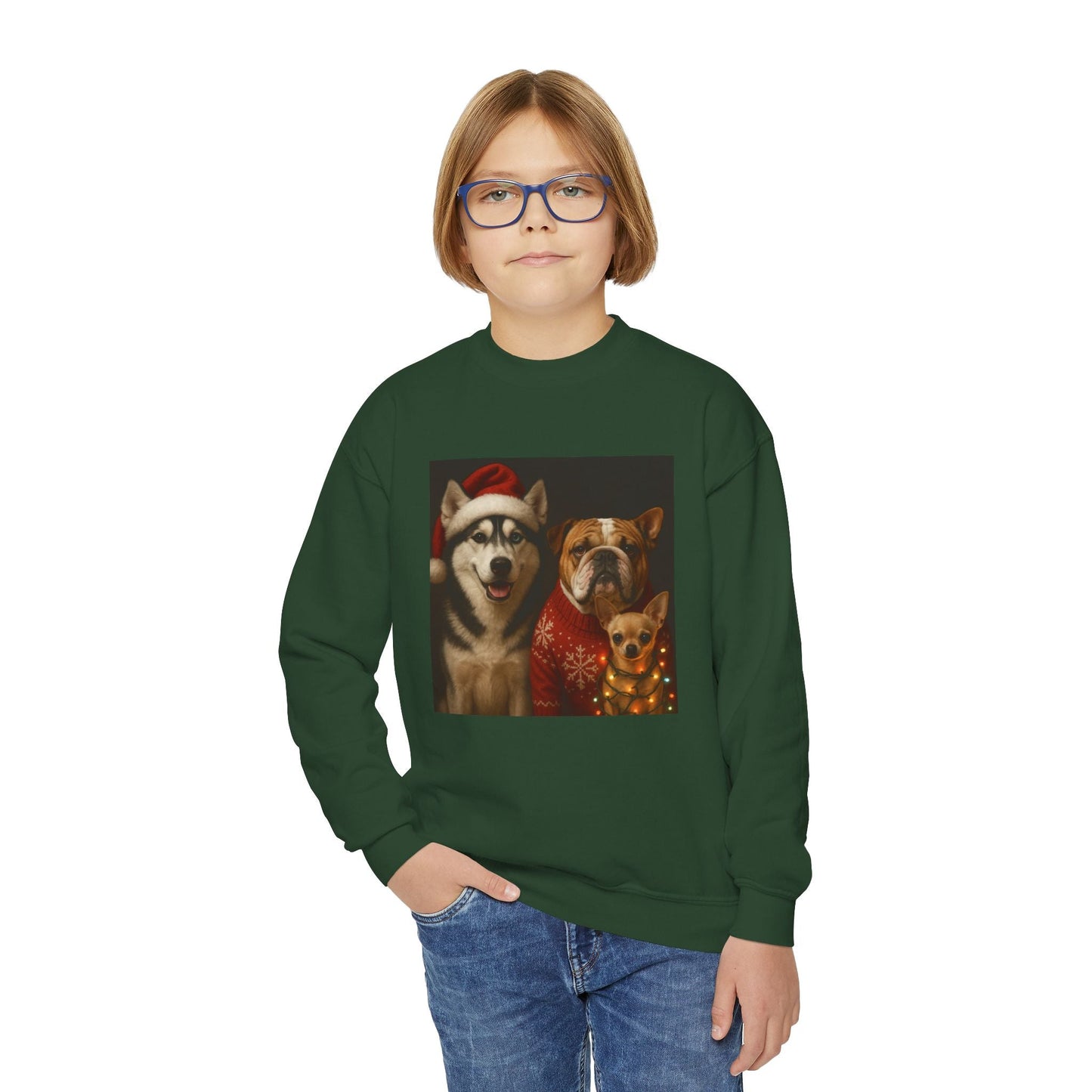 Youth Christmas Dog Sweatshirt Printify