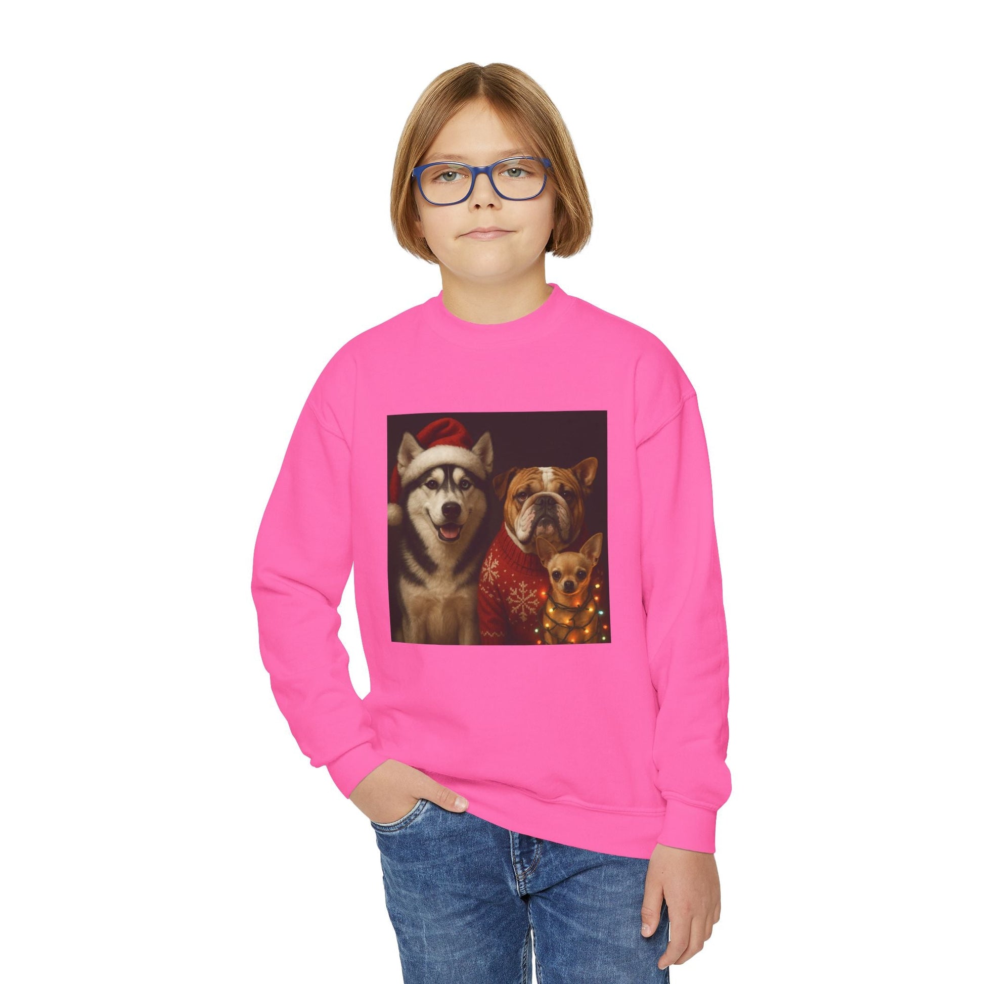 Youth Christmas Dog Sweatshirt Printify