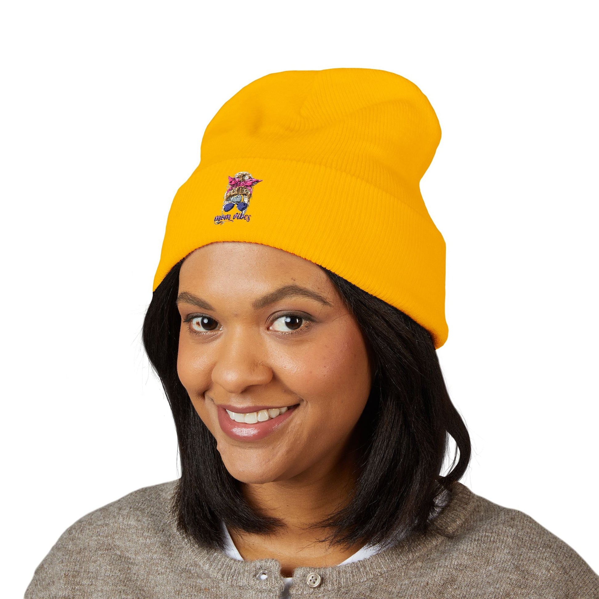 Mom Vibes Cuffed Beanie Printify