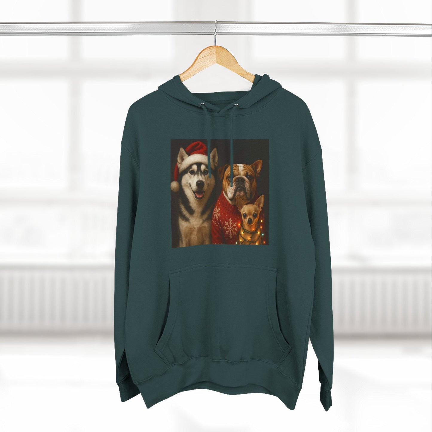 Fleece Hoodie - Fun Christmas Dogs Design Printify