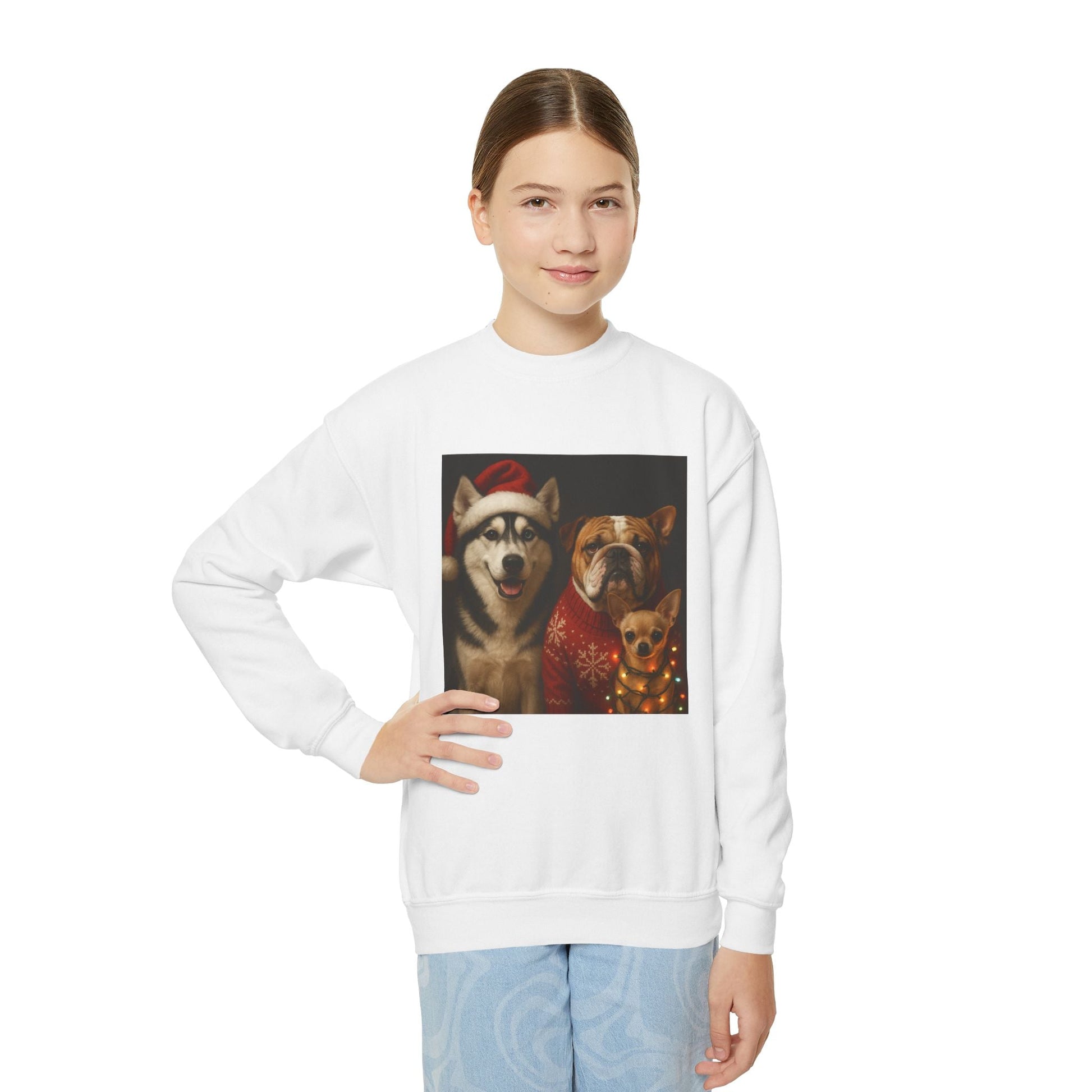Youth Christmas Dog Sweatshirt Printify