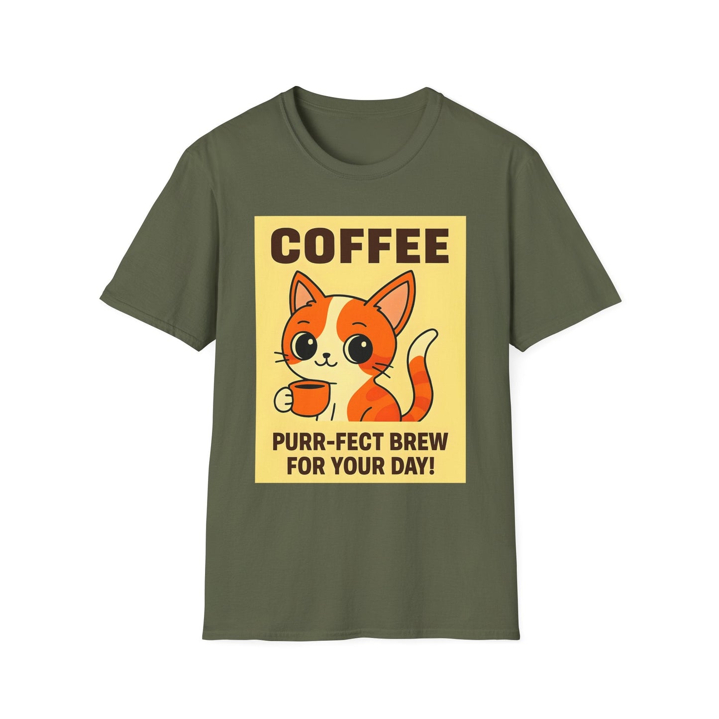 Purr-fect Brew Cat T-Shirt Printify