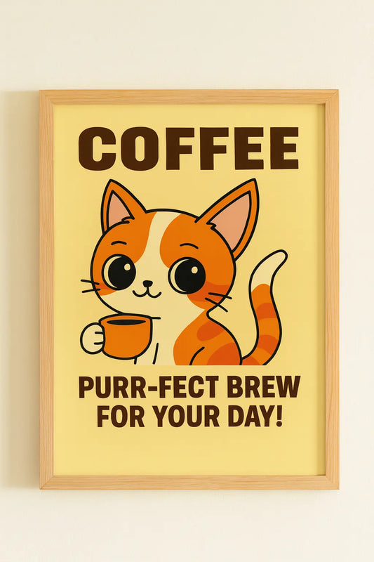 Purr-fect Brew Cat Wall Art Printify