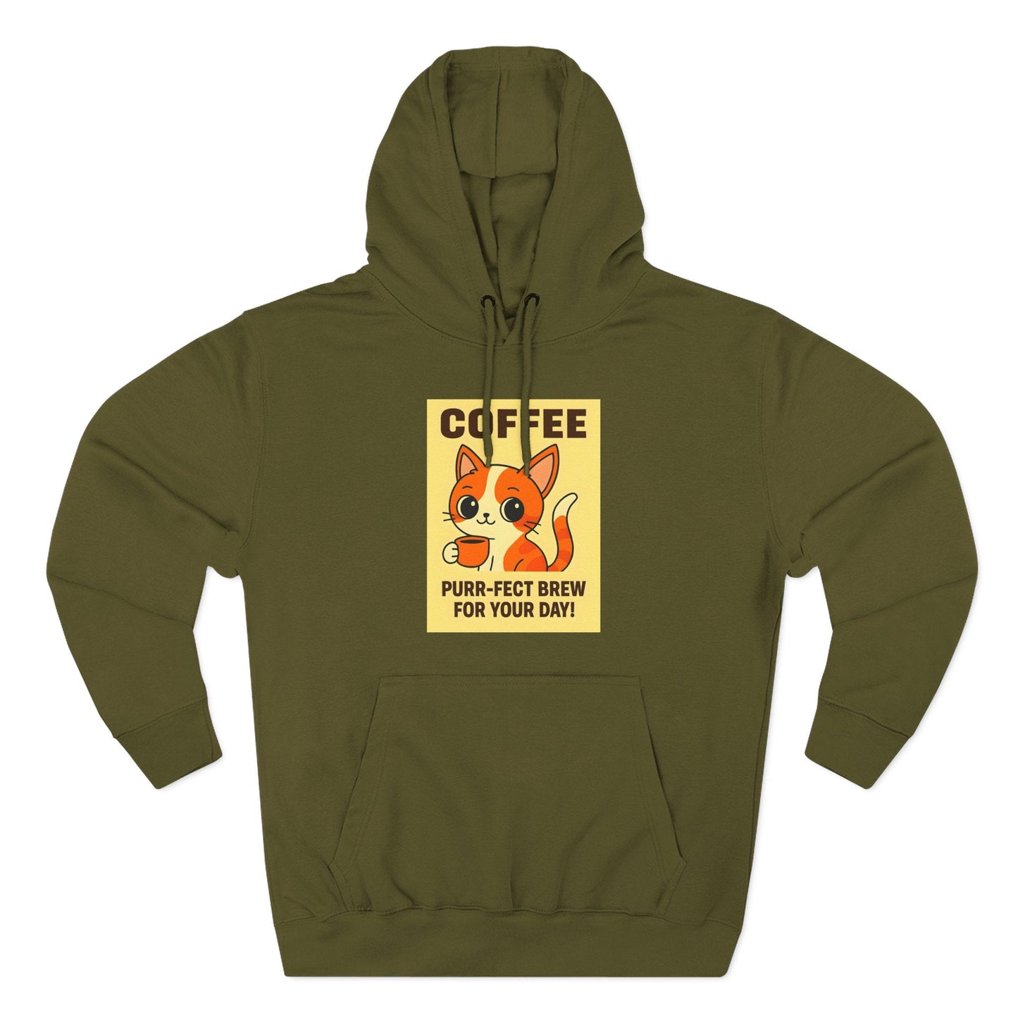 Coffee Cat Fleece Hoodie Printify