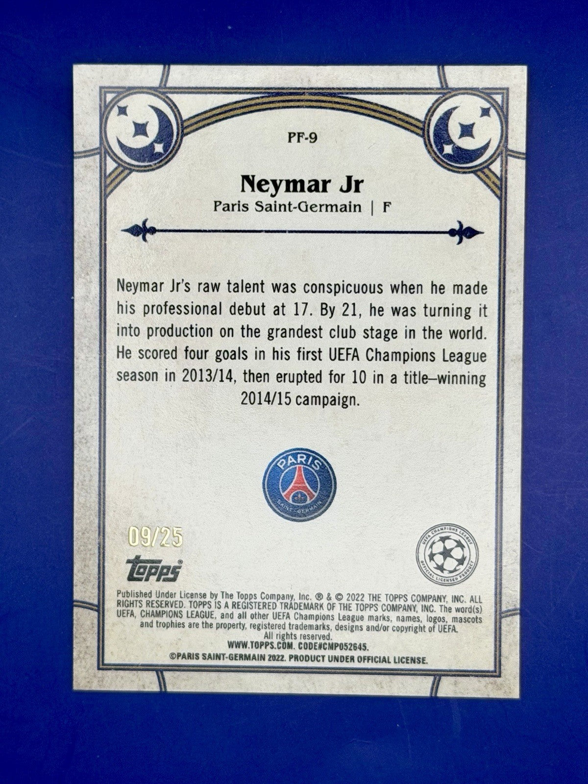 2022 Topps Merlin Neymar Prophecy Fulfilled Brazil PSG /25