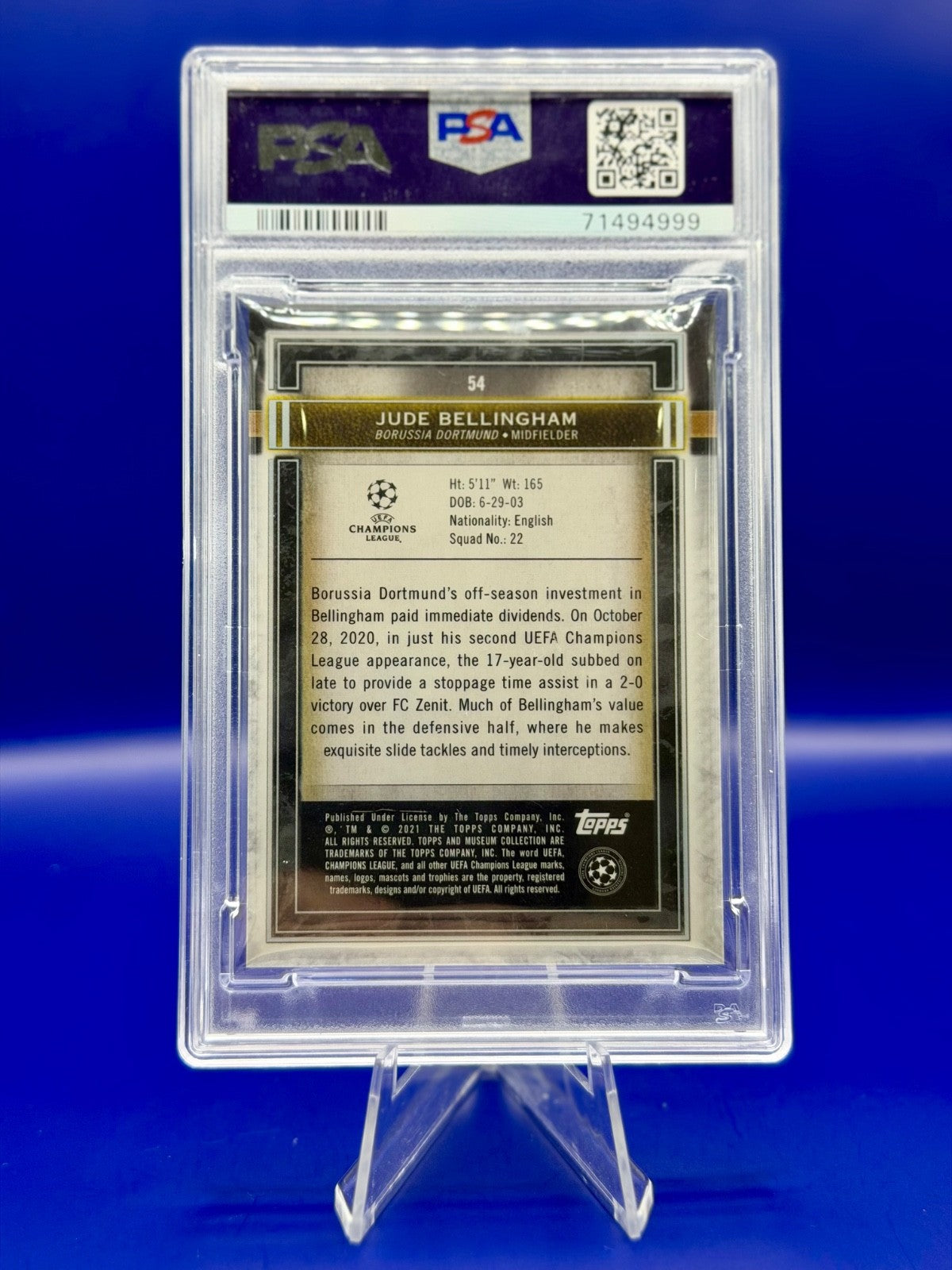 Topps 2020 Museum Collection UCL Jude Bellingham Copper Rookie /99 PSA 9