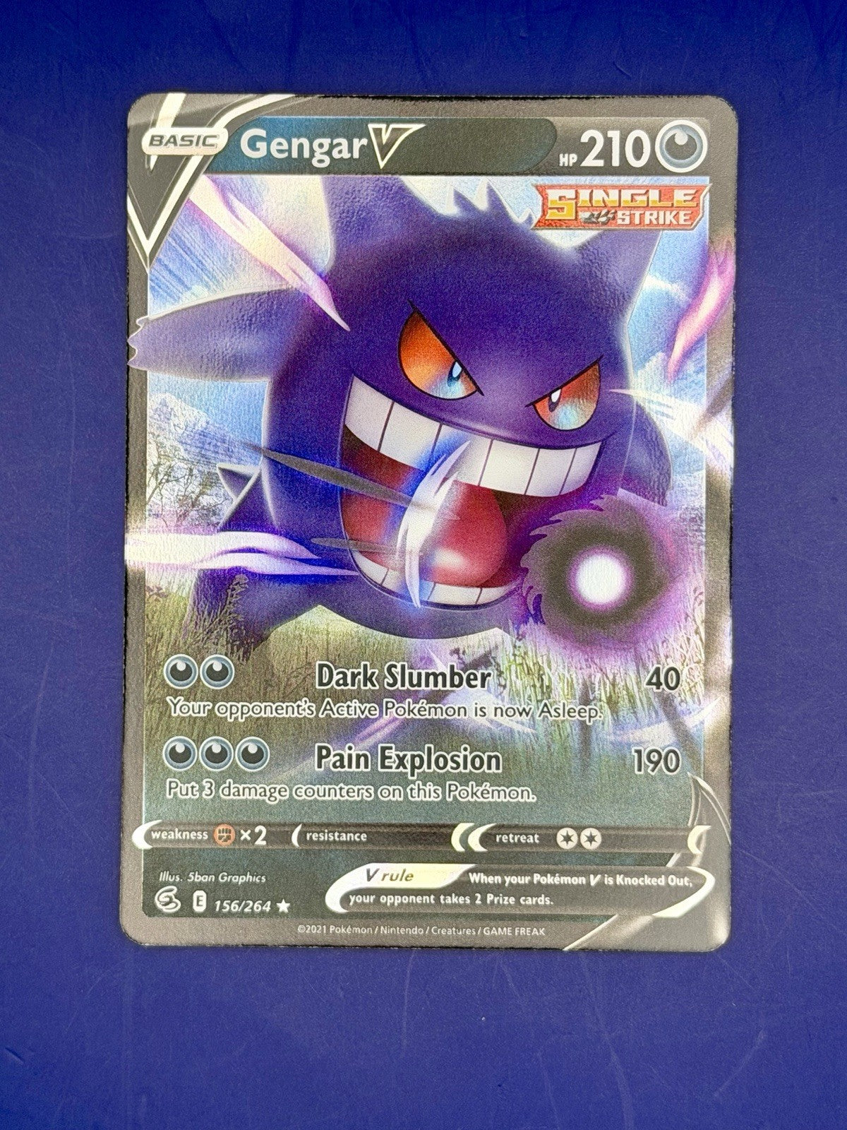 Pokemon Card Gengar v 156/264 Fusion Strike Half Art Holo Ultra Rare NM