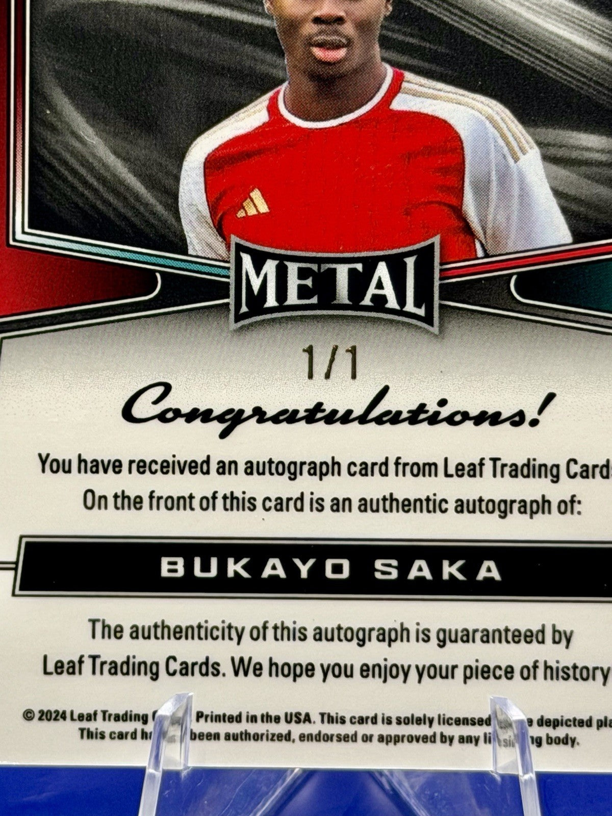2024 Leaf Metal Signature Series Bukayo Saka Borderless Crystal Gold Auto #1/1