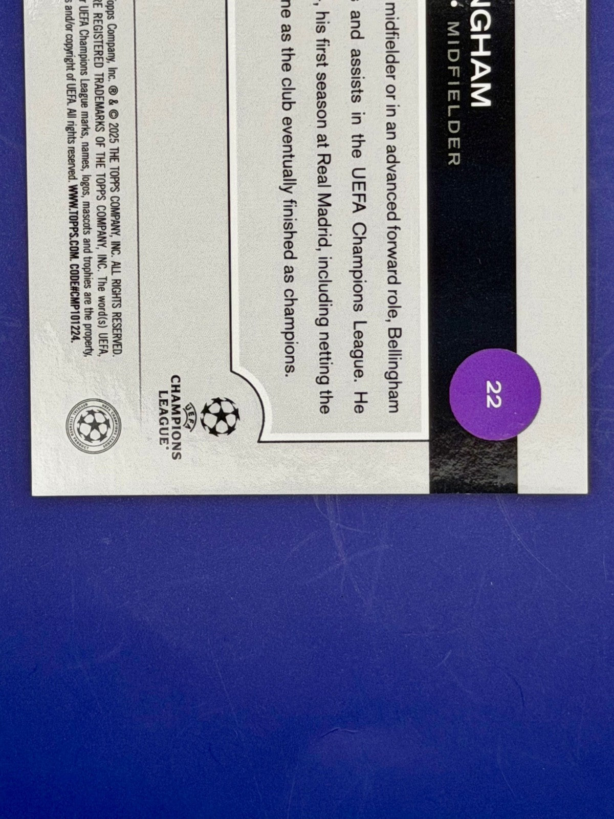 2024-25 Topps Chrome UEFA Jude Bellingham Gold Sapphire /50 