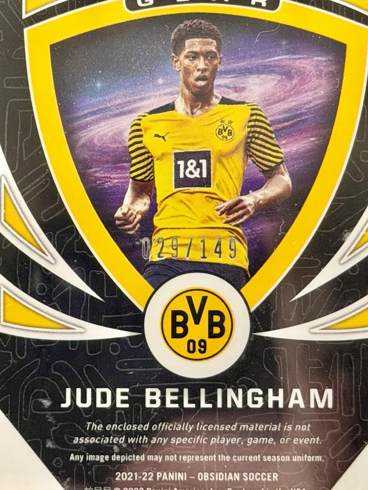 2021-22 Obsidian Jude Bellingham Galaxy Gear Memorabilia /149 Dortmund PSA 10