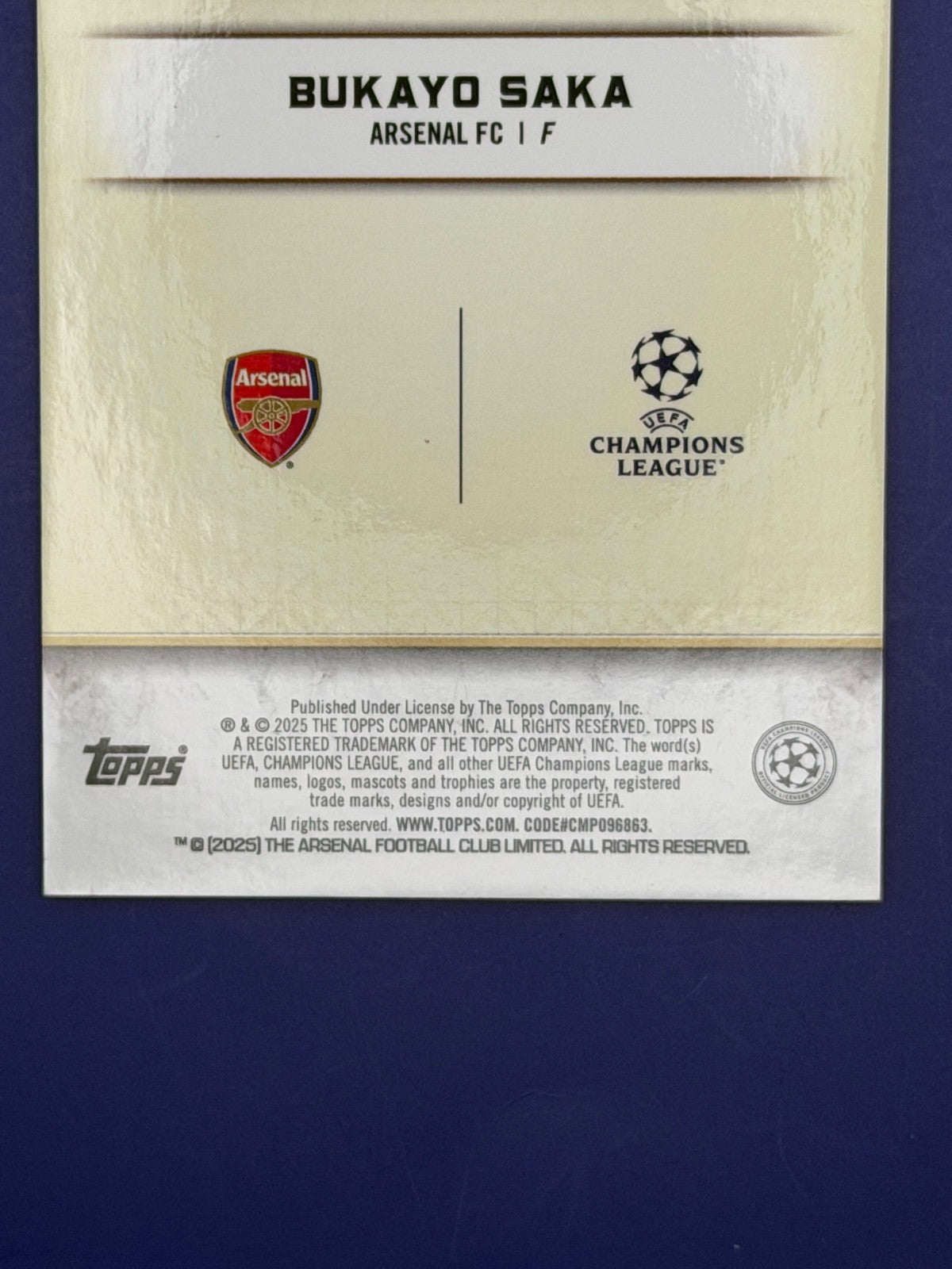 Bukayo Saka 2024-25 Topps Reverence UEFA Club Competitions Purple 14/50 #9