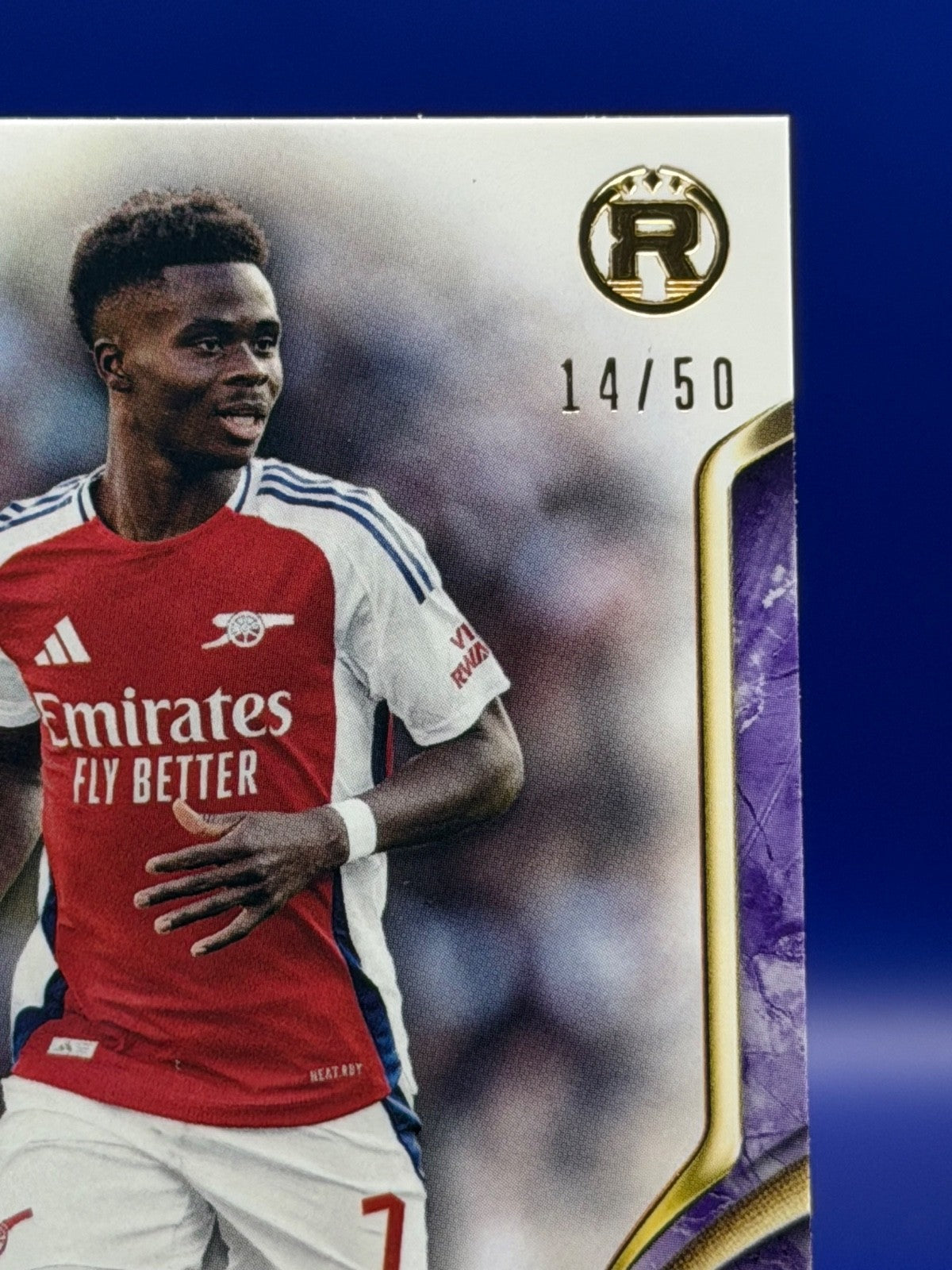 Bukayo Saka 2024-25 Topps Reverence UEFA Club Competitions Purple 14/50 #9