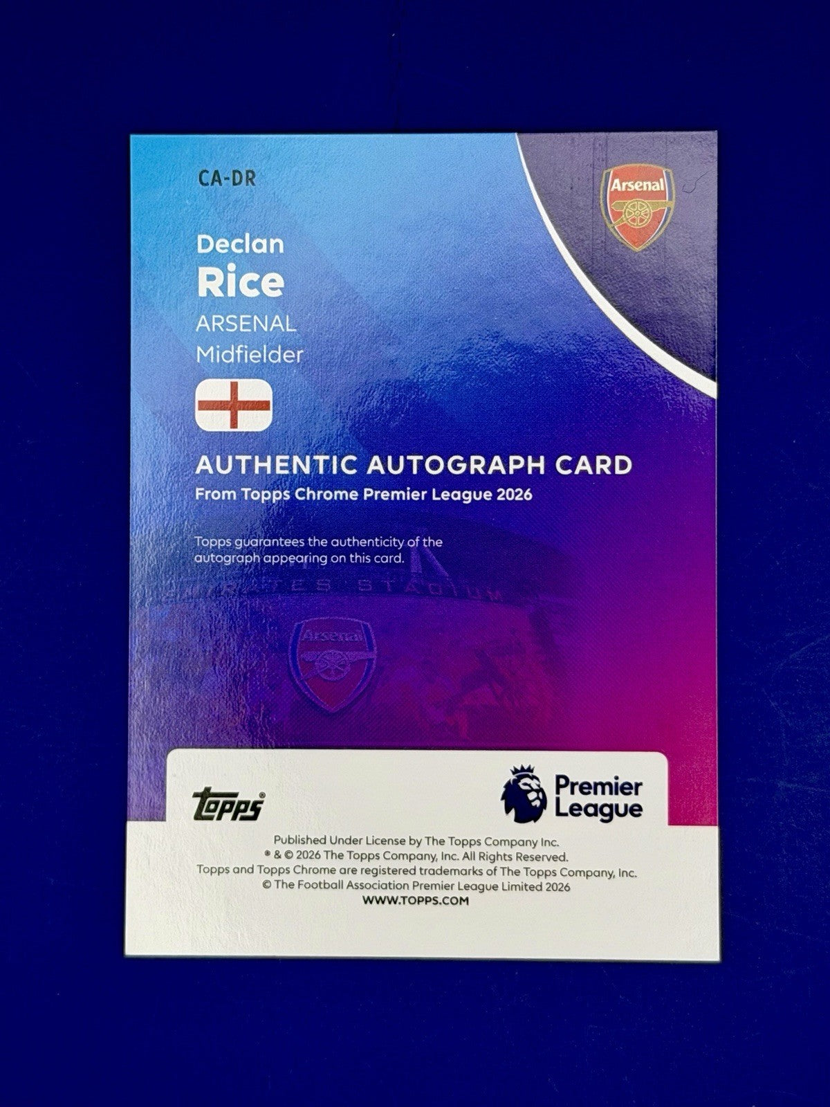 Topps Chrome Premier League 2026 Declan Rice Arsenal Auto /150