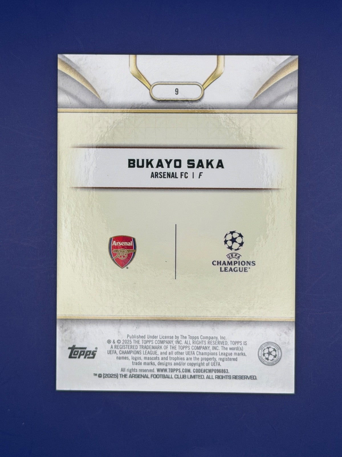 Bukayo Saka 2024-25 Topps Reverence UEFA Club Competitions Purple 14/50 #9