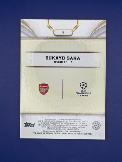 Bukayo Saka 2024-25 Topps Reverence UEFA Club Competitions Purple 14/50 #9