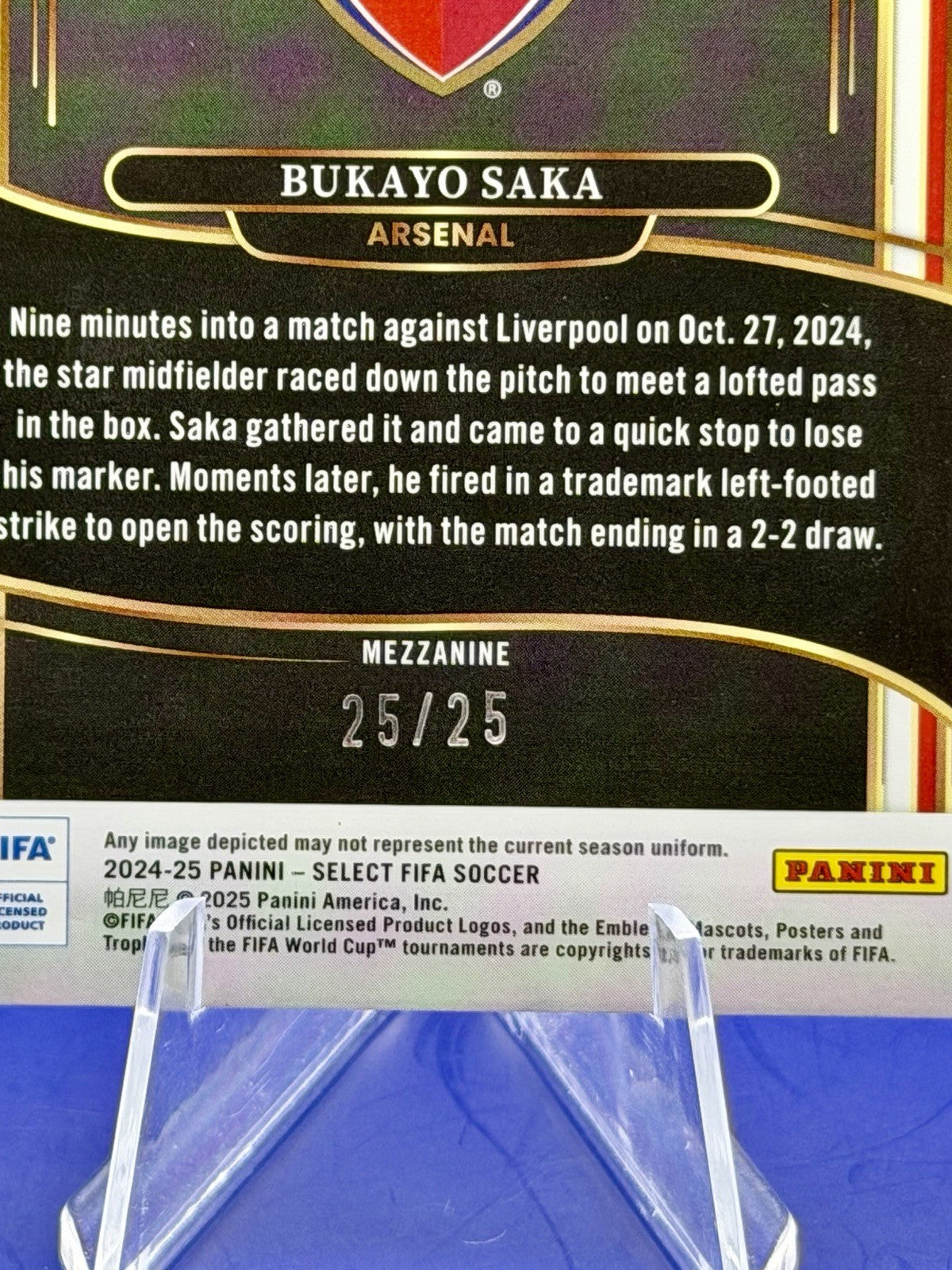 2024-25 Panini Select Mezzanine Bukayo Saka Arsenal Rainbow Book End 25/25