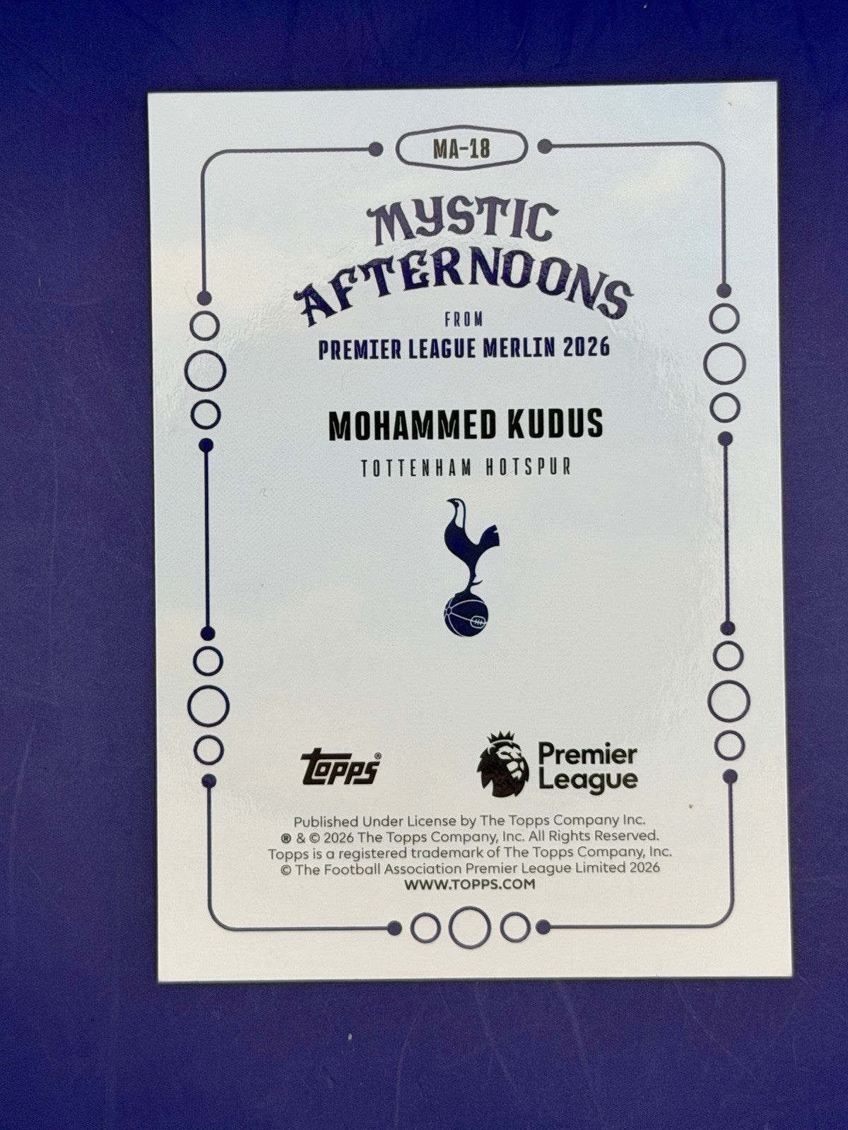 Topps Soccer Mohammed Kudus Tottenham Hotspur MA-MK Mystic Afternoons Insert