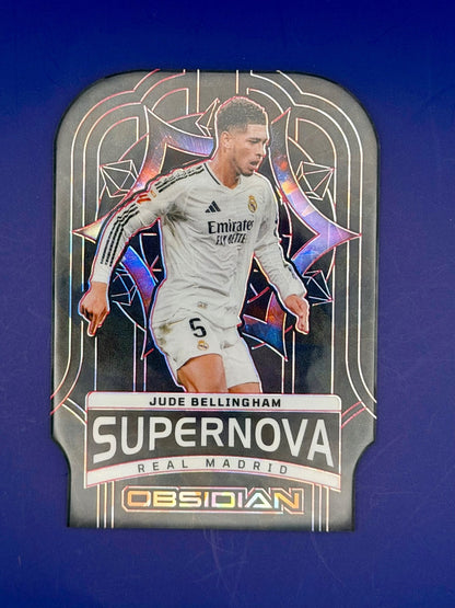 Jude Bellingham/28 Supernova Red Crystals from 2024-25 Panini Obsidian Soccer