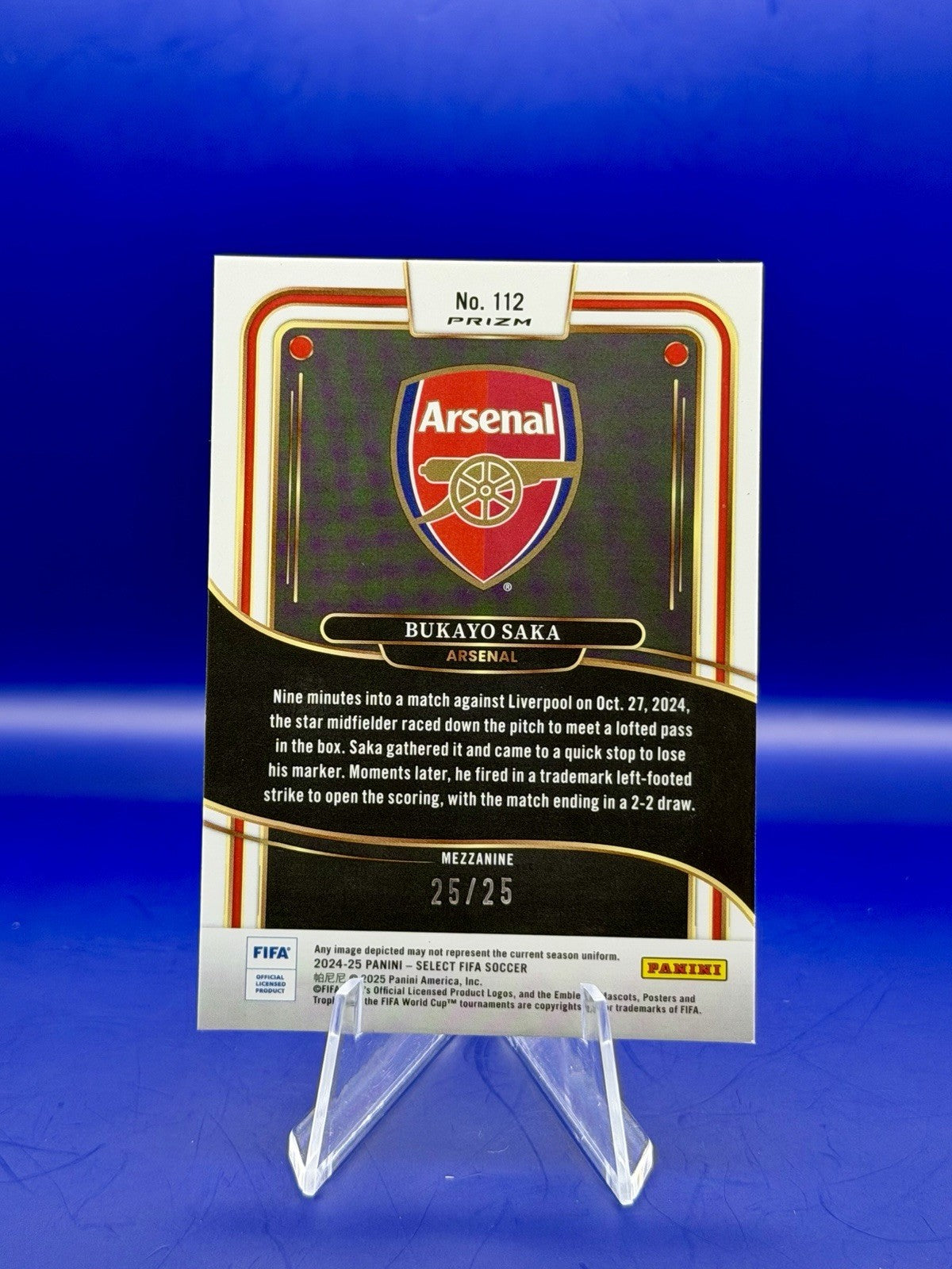 2024-25 Panini Select Mezzanine Bukayo Saka Arsenal Rainbow Book End 25/25