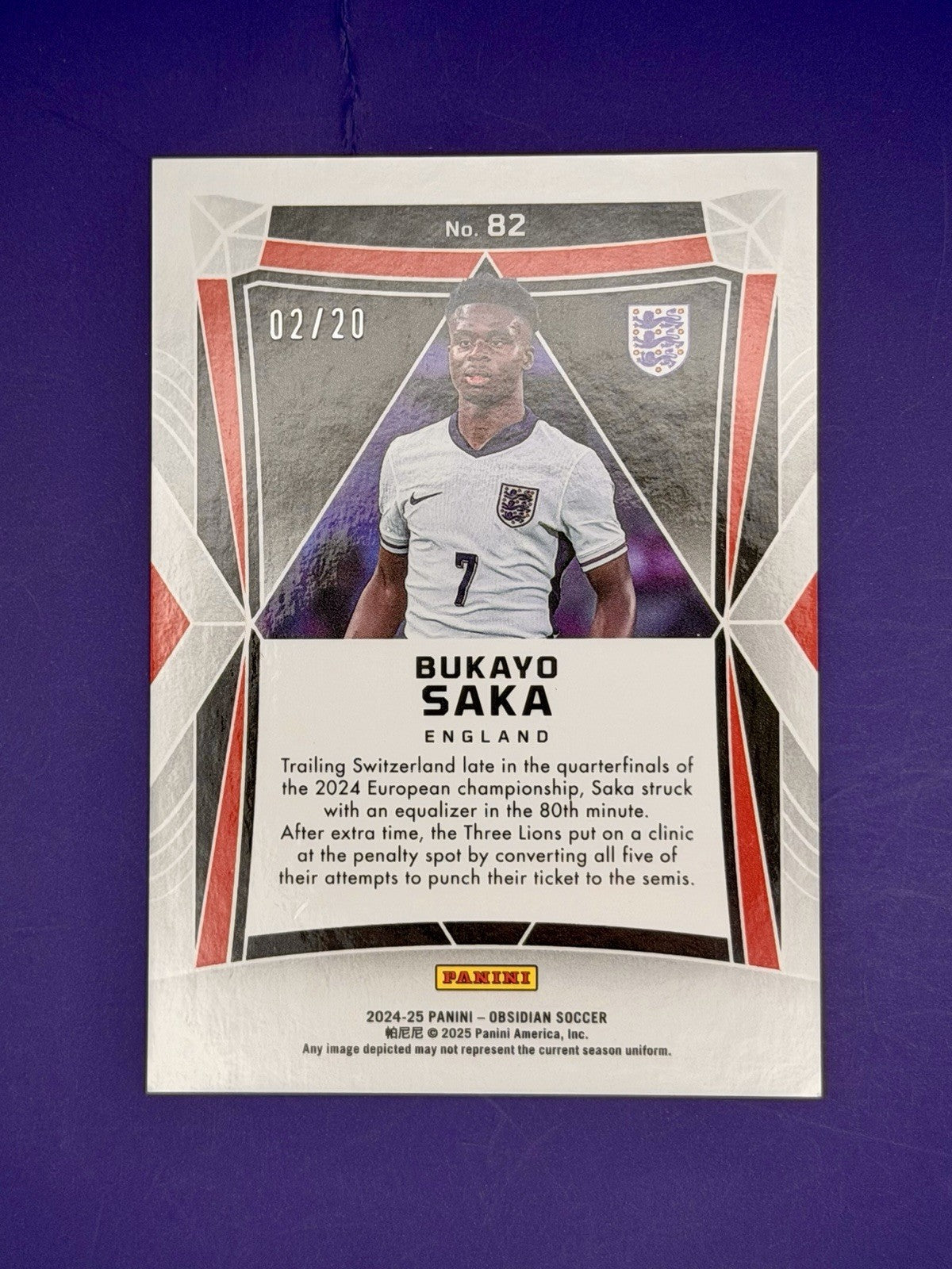 2024-25 Panini Obsidian - Bukayo Saka #82 Electric Etch Blue /20