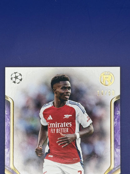 Bukayo Saka 2024-25 Topps Reverence UEFA Club Competitions Purple 14/50 #9