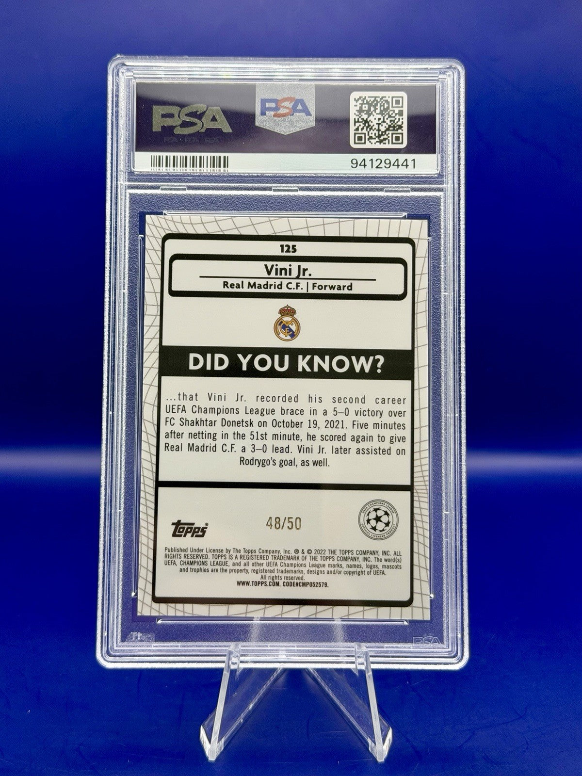 2021-2022 Topps Merlin Chrome UEFA Vini JR. Gold Refractor /50 PSA 10